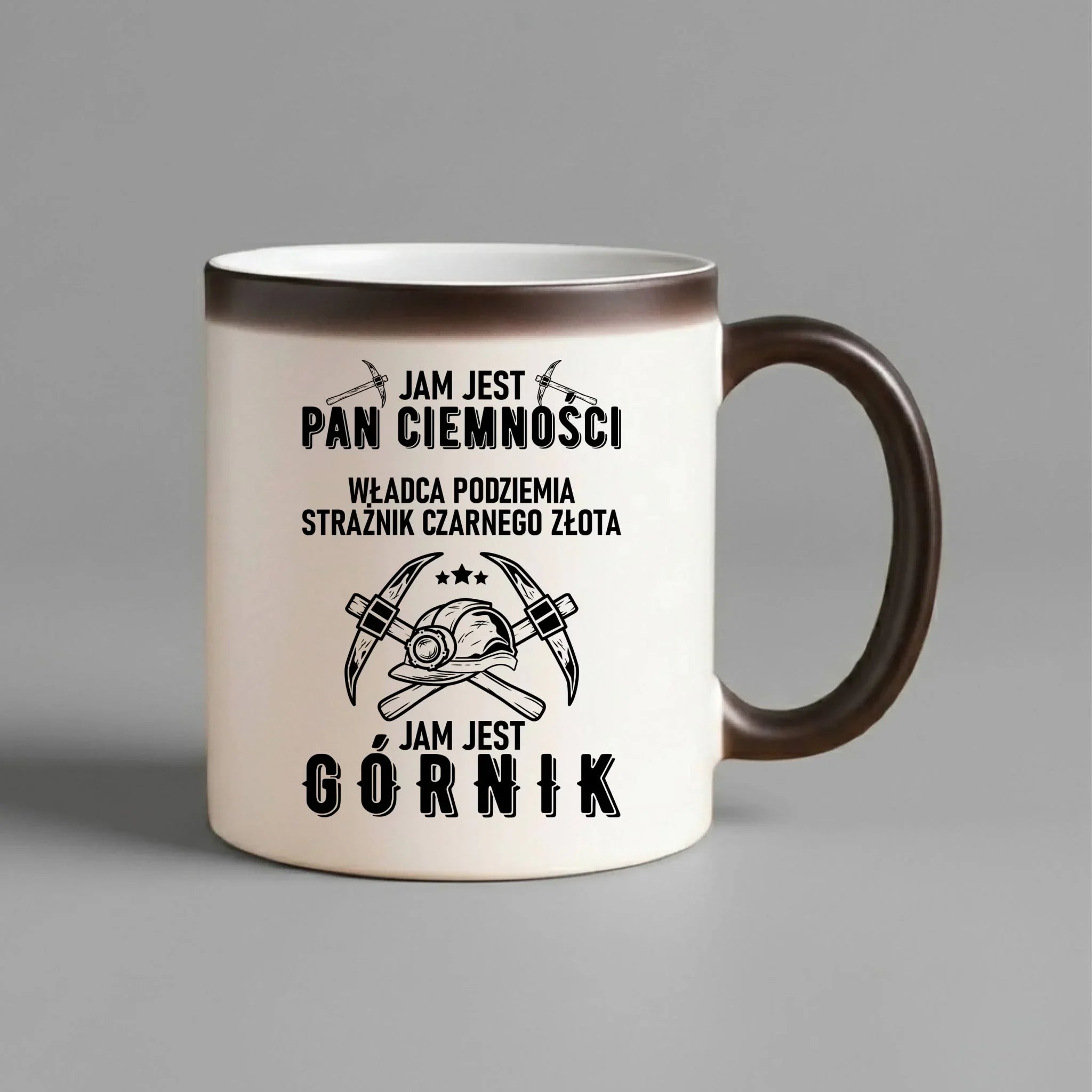 Kubek magiczny - prezent dla górnika - Pan ciemności jam jest górnik G04 - StoryCups.pl
