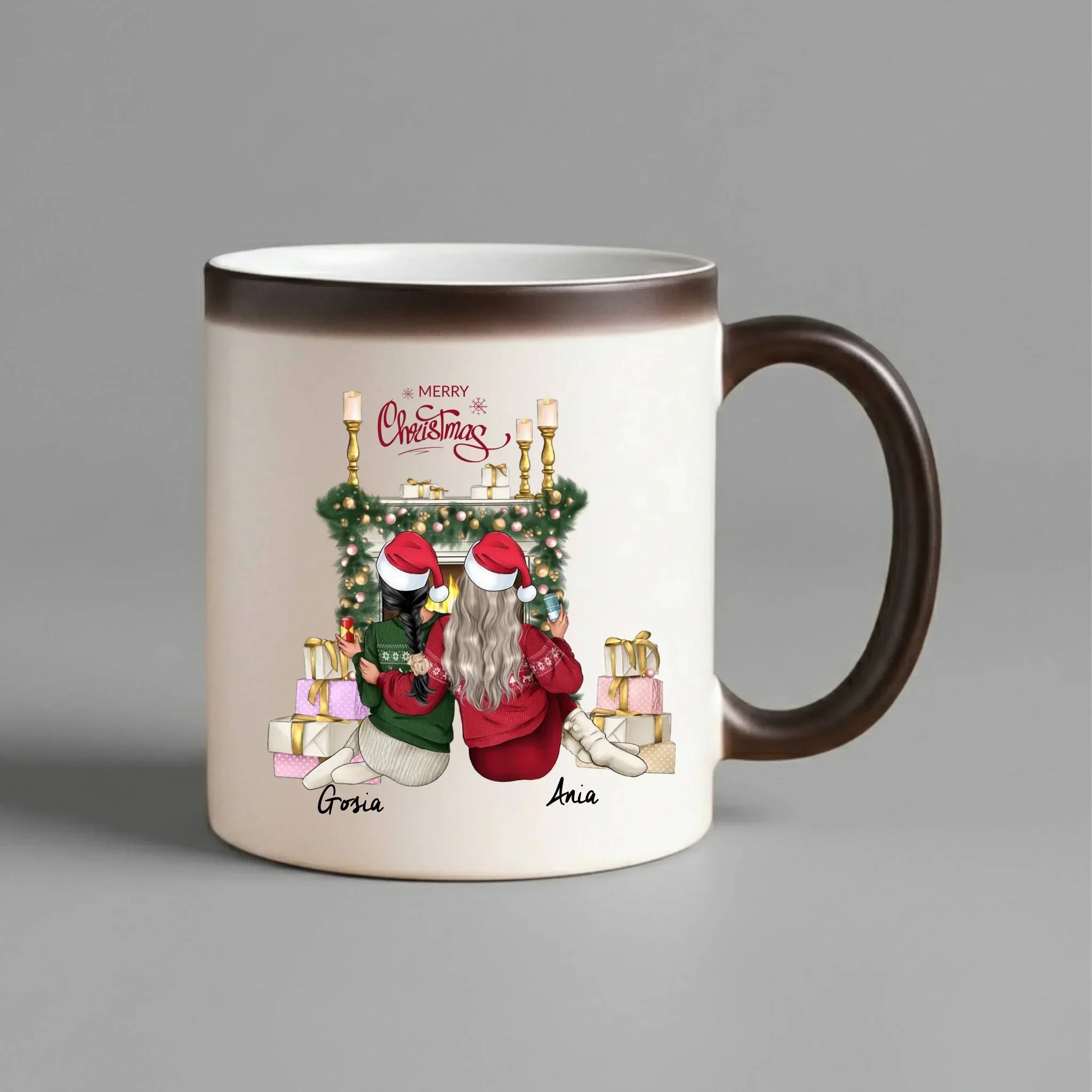 Kubek magiczny świąteczny - prezent dla przyjaciółki - personalizowane postacie 2-4 osoby PR04 - StoryCups.pl