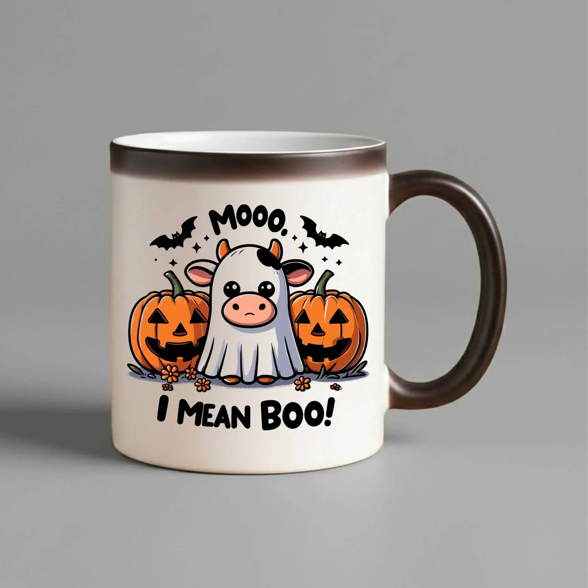Kubek magiczny na Halloween - Mooo I mean Boo! - z dynią i duchem HL14 - StoryCups.pl