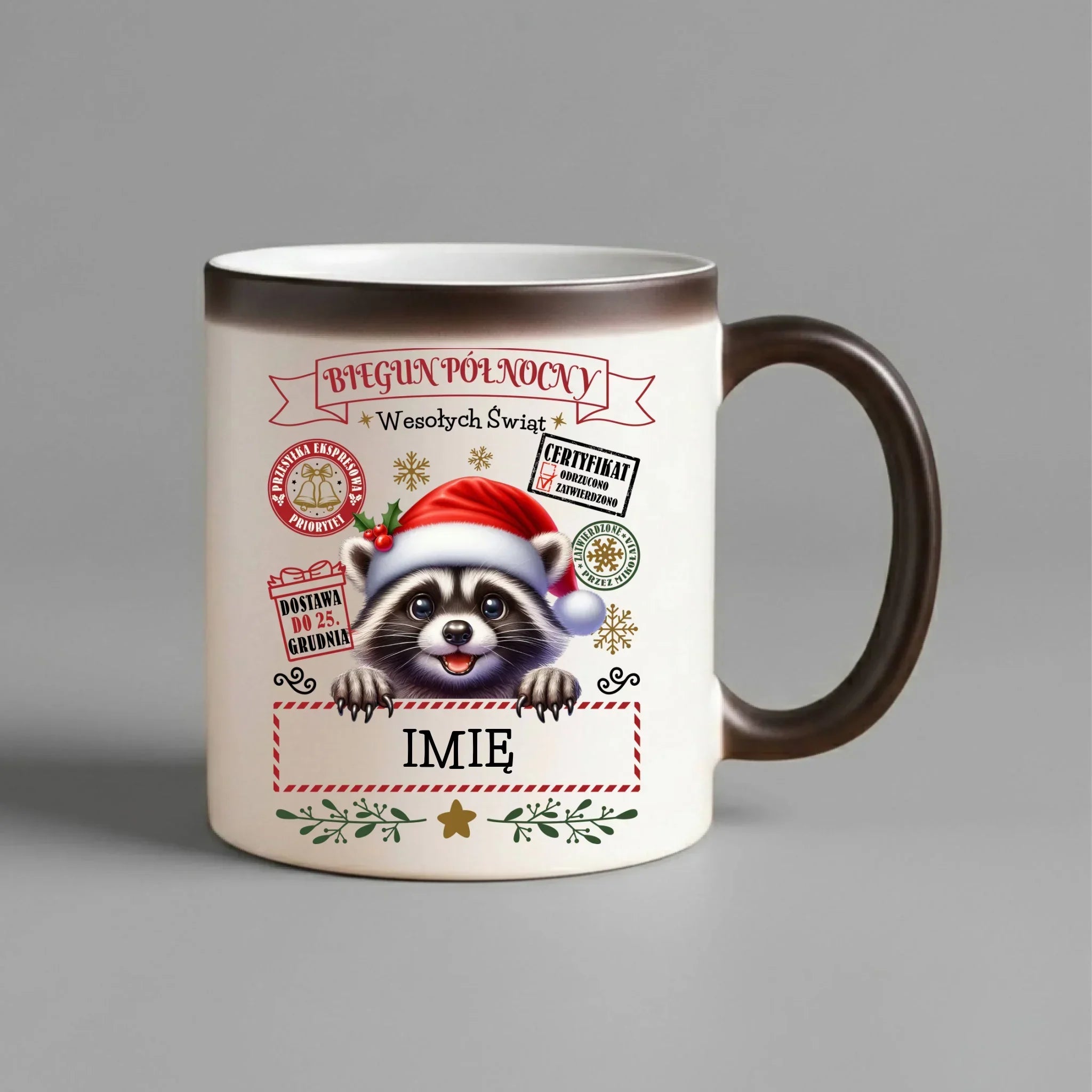 Kubek magiczny świąteczny - Szop Paczka od Mikołaja - personalizowany BN145 - StoryCups.pl