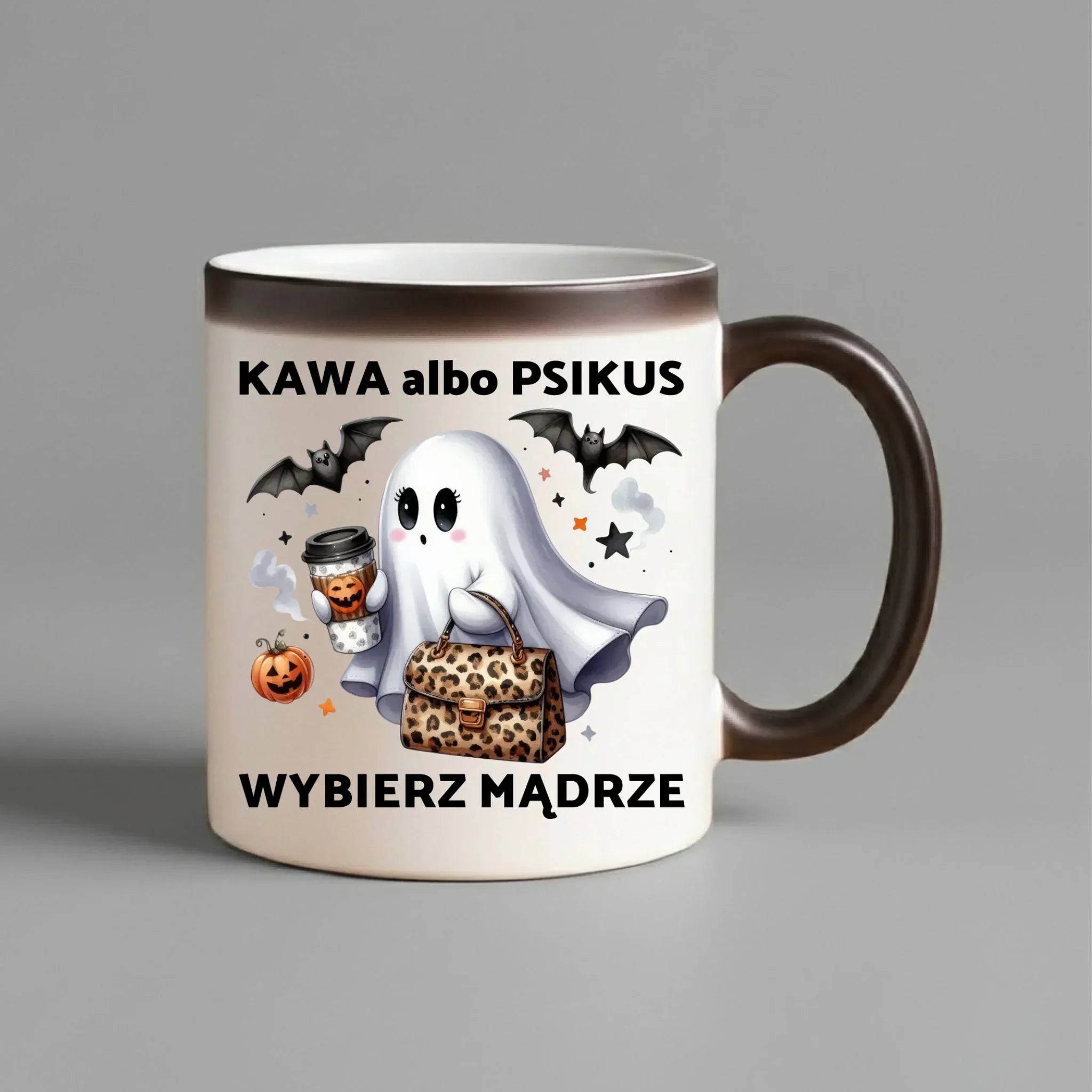 Kubek magiczny halloweenowy - Duch - Kawa albo psikus HL07 - StoryCups.pl