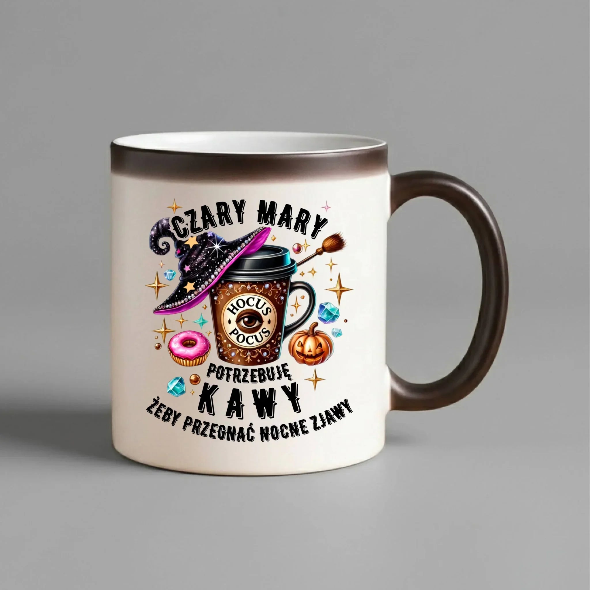 Kubek magiczny na Halloween - Potrzebuję kawy HL03 - StoryCups.pl
