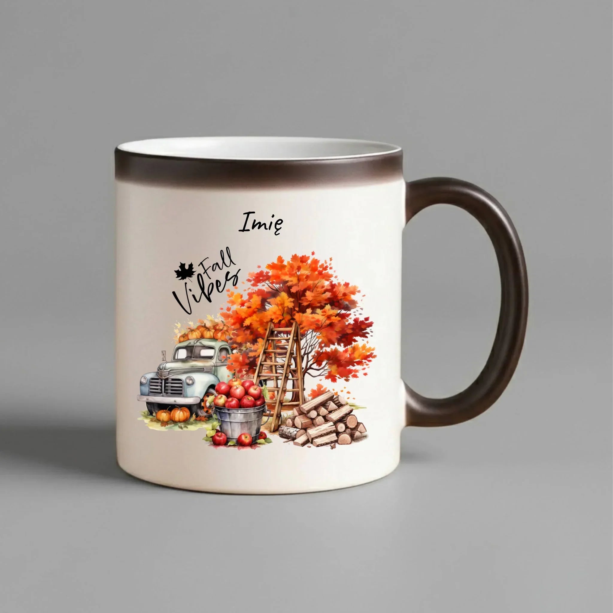 Kubek magiczny jesienny – Vintage auto dynie i jabłka – personalizowany JS07 - StoryCups.pl