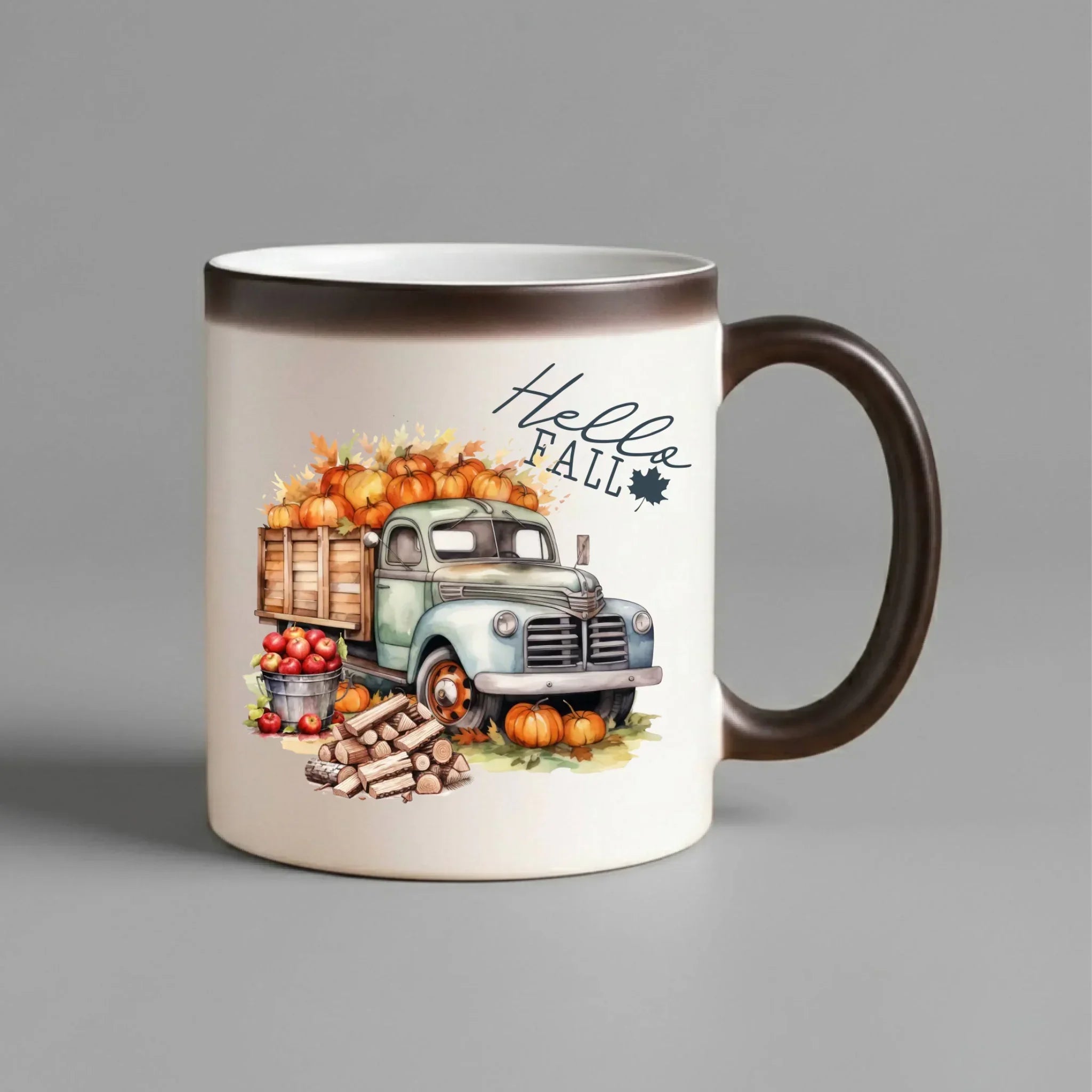 Kubek magiczny jesienny – Hello Fall ciężarówka z dyniami JS08 - StoryCups.pl