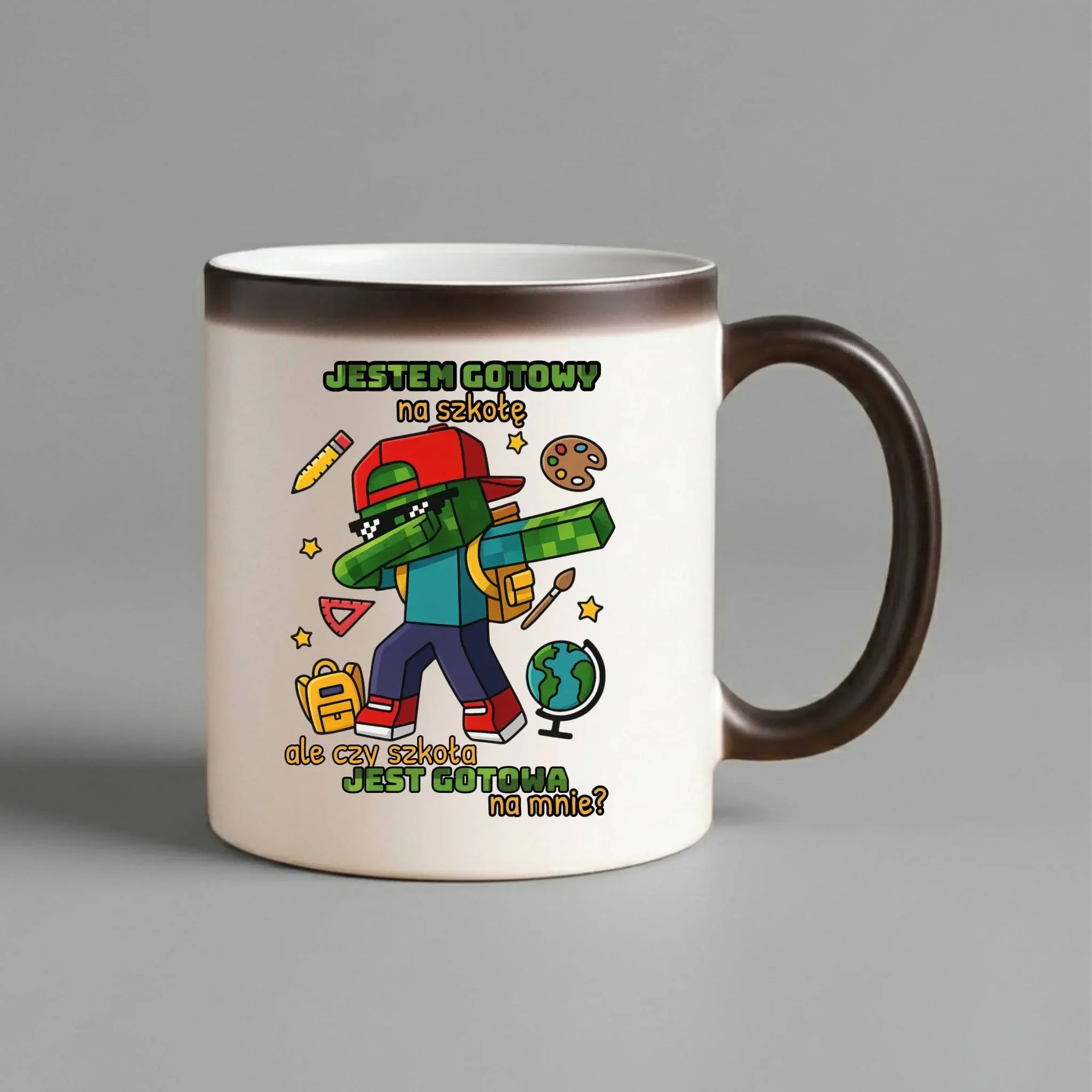 Kubek magiczny inspirowany Minecraft'em Jestem gotowy na szkołę SZ05 - StoryCups.pl