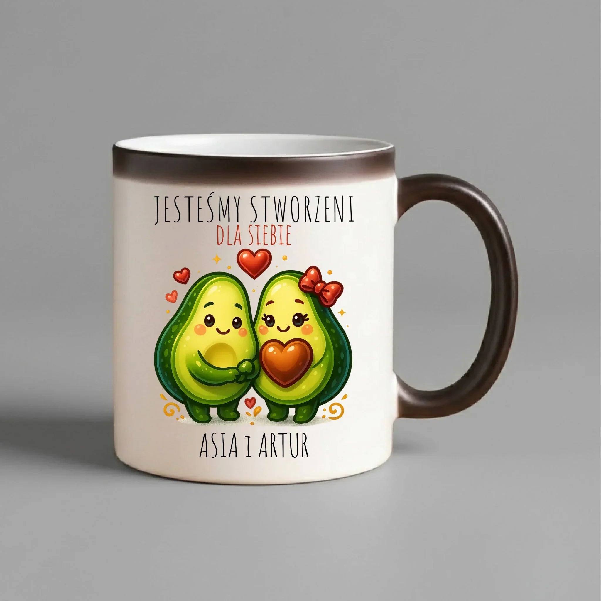 Kubek magiczny dla par - Awokado Stworzeni dla siebie - personalizowany W91 - StoryCups.pl