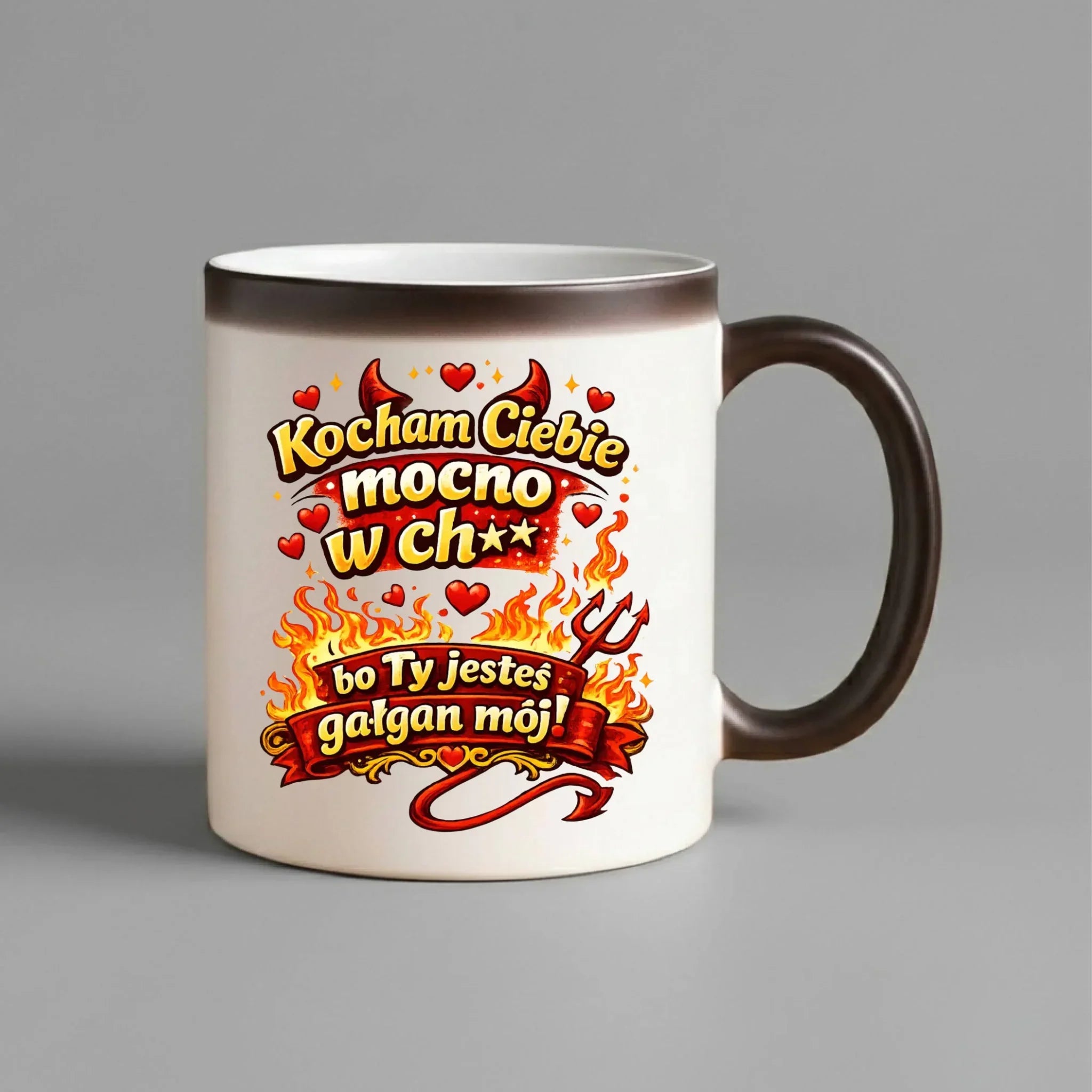 Kubek magiczny dla par - Kocham Ciebie mocno w ch** bo Ty jesteś gałgan mój W82 - StoryCups.pl