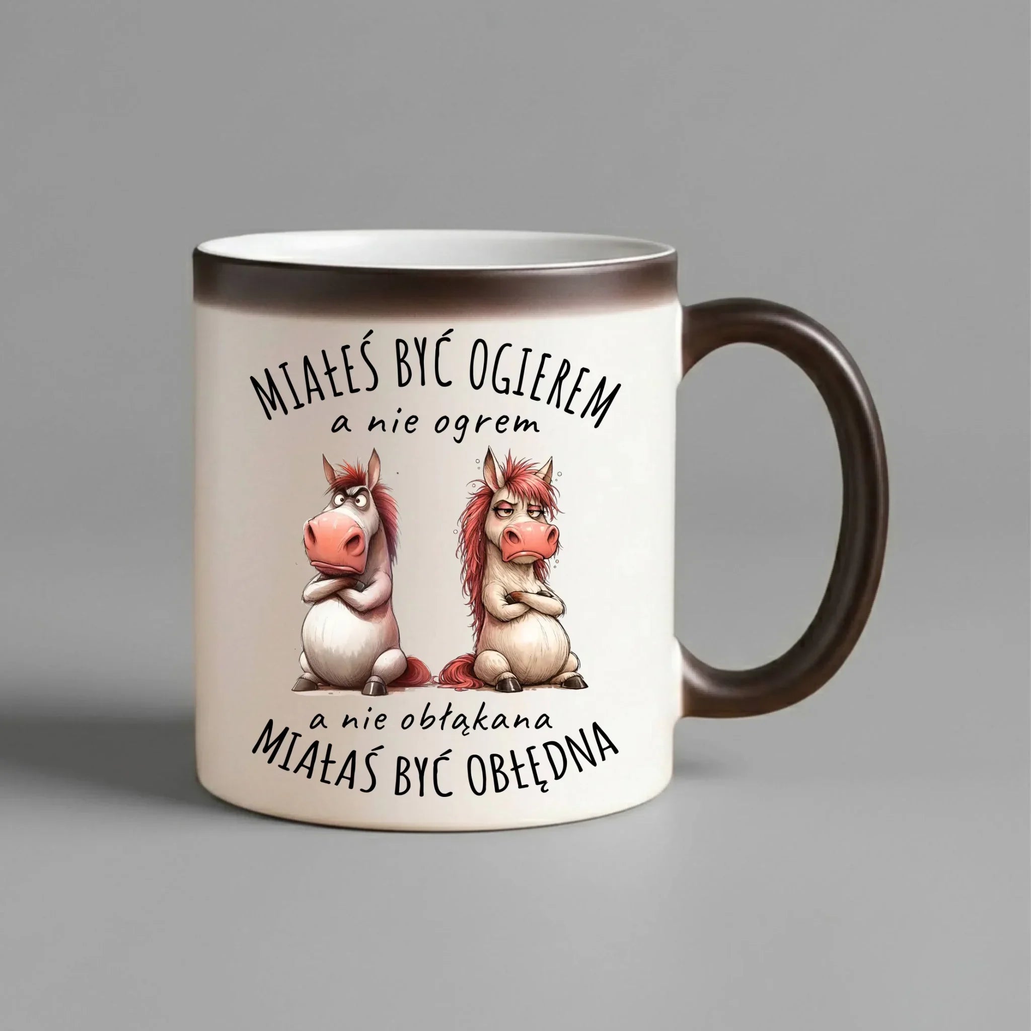 Kubek magiczny dla par - Ogier & Obłędna - śmieszny W85 - StoryCups.pl