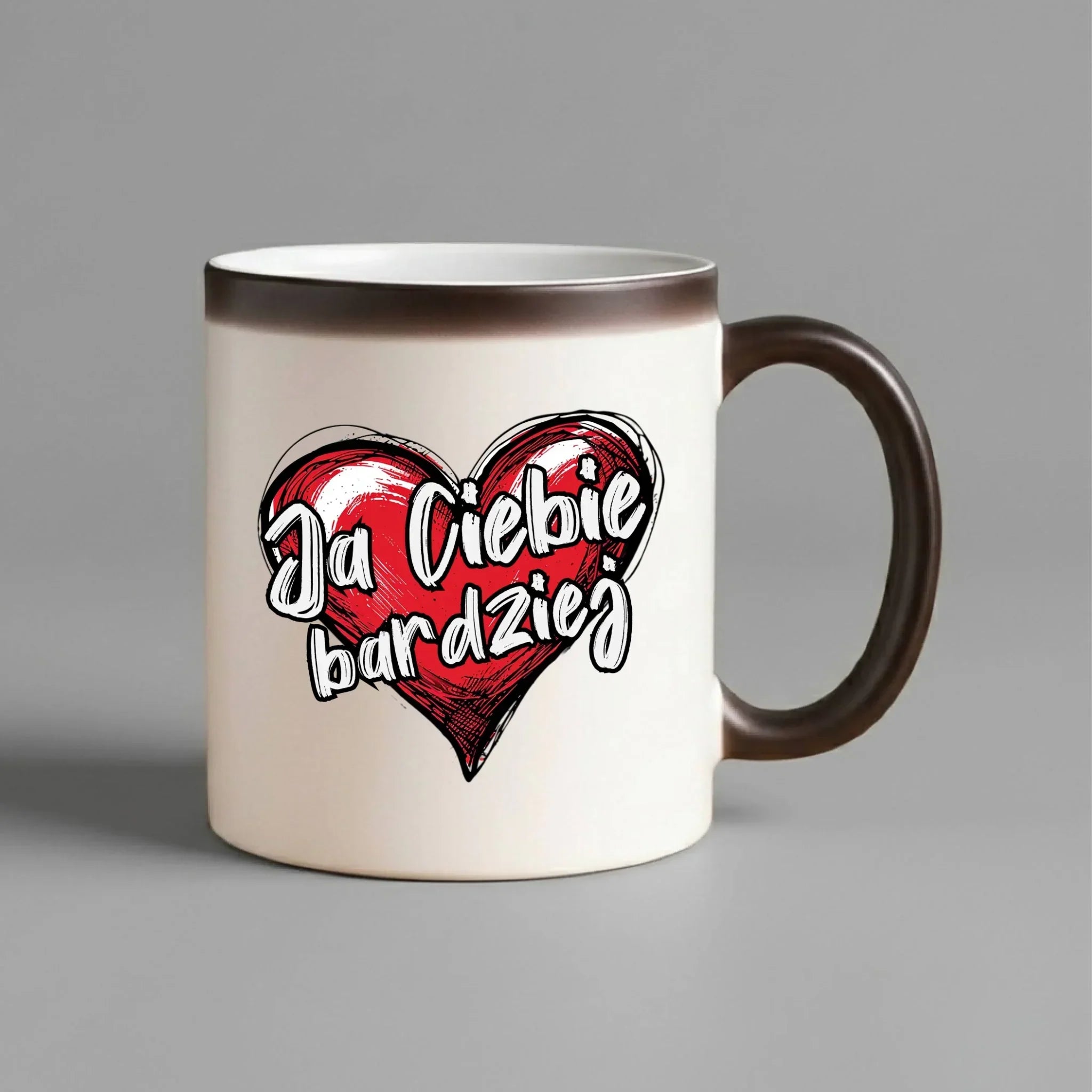 Kubek magiczny dla par - Serce Ja Ciebie bardziej W84 - StoryCups.pl