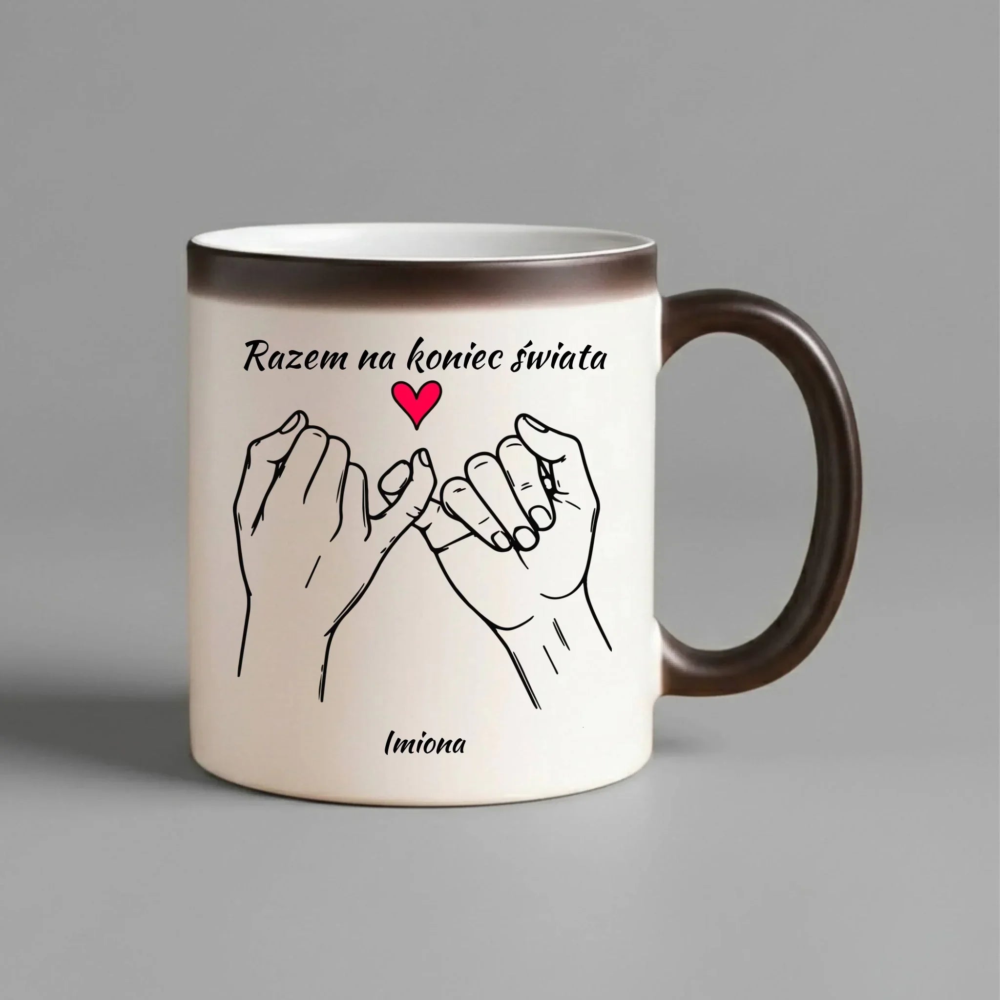 Kubek magiczny dla par - Razem na koniec świata - personalizowany W60 - StoryCups.pl