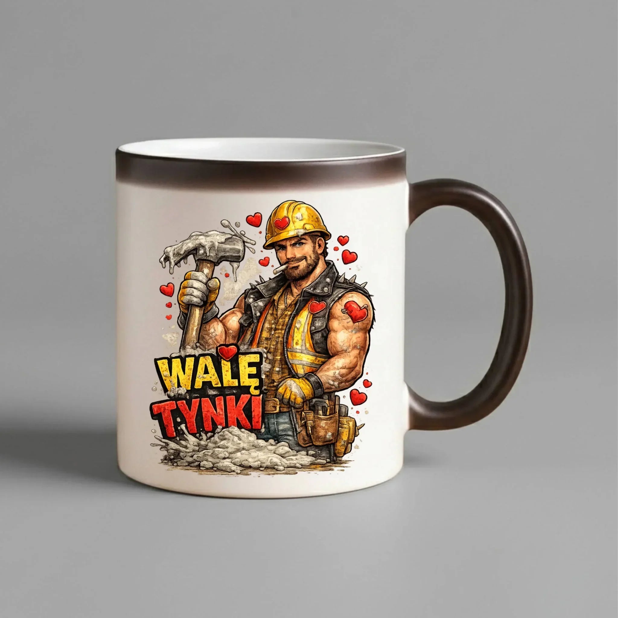 Kubek magiczny na Walentynki - Budowlaniec Walę tynki W64 - StoryCups.pl