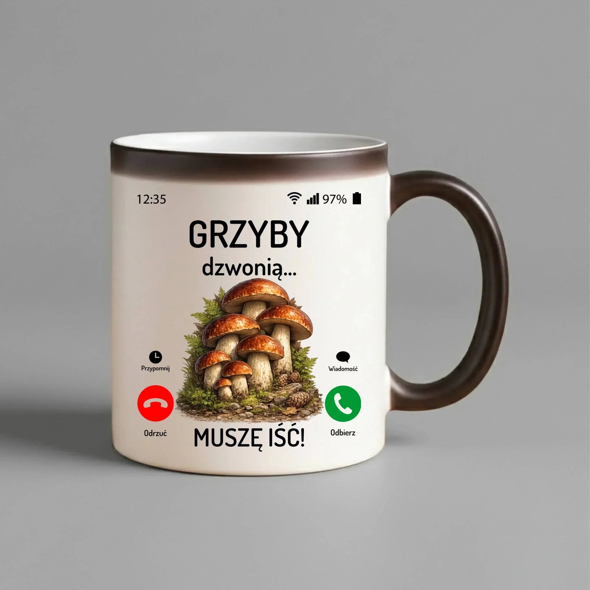 Kubek magiczny dla dziadka grzybiarza - Grzyby dzwonią muszę iść D36 - StoryCups.pl