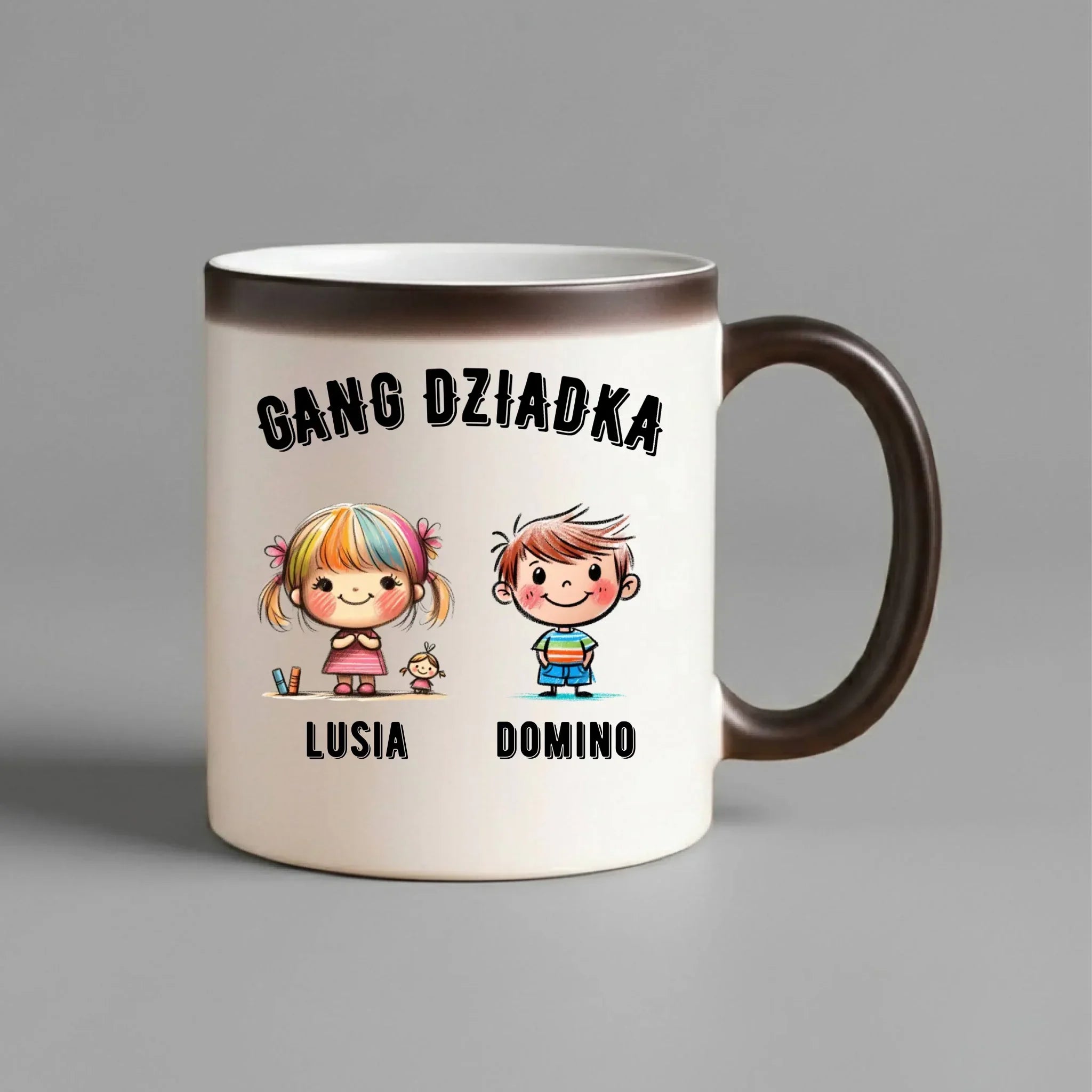 Kubek magiczny dla dziadka - Gang Dziadka imiona wnuków 2-6 - personalizowany D18 - StoryCups.pl