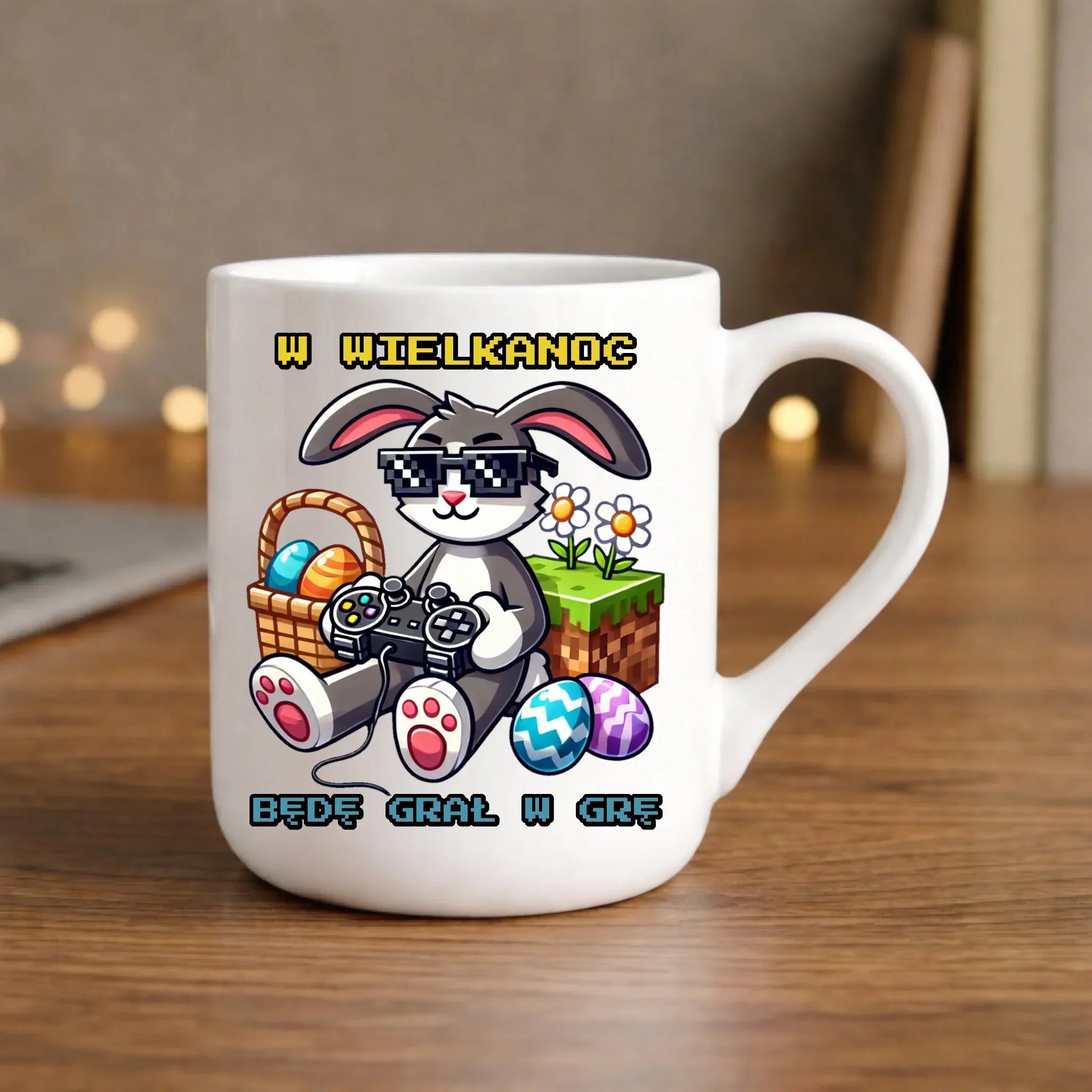 Kubek elegant Wielkanocny - Zajączek w stylu Minecraft Gamer WN22 - StoryCups.pl