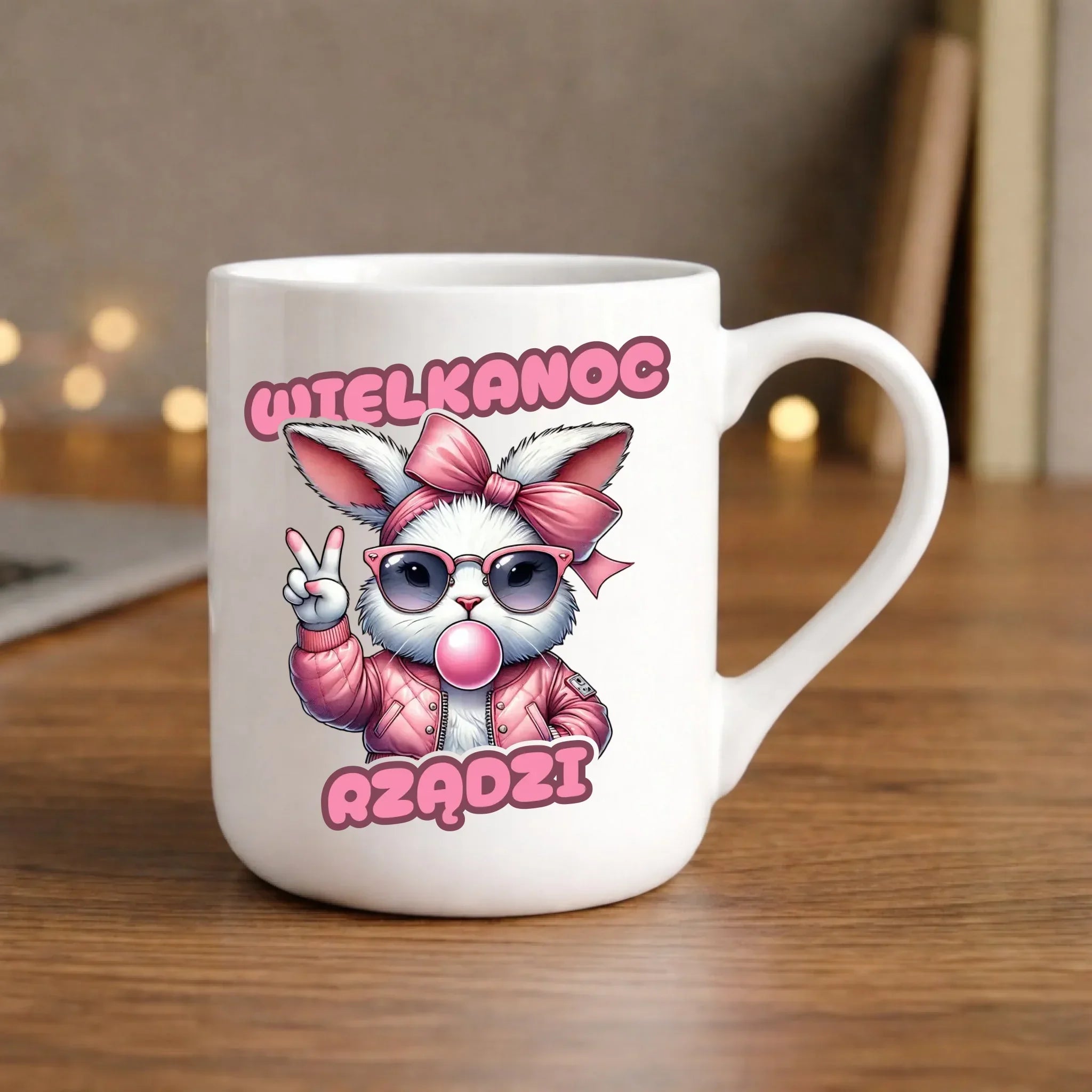 Kubek elegant wielkanocny – Stylowy królik w okularach Wielkanoc rządzi WN18 - StoryCups.pl