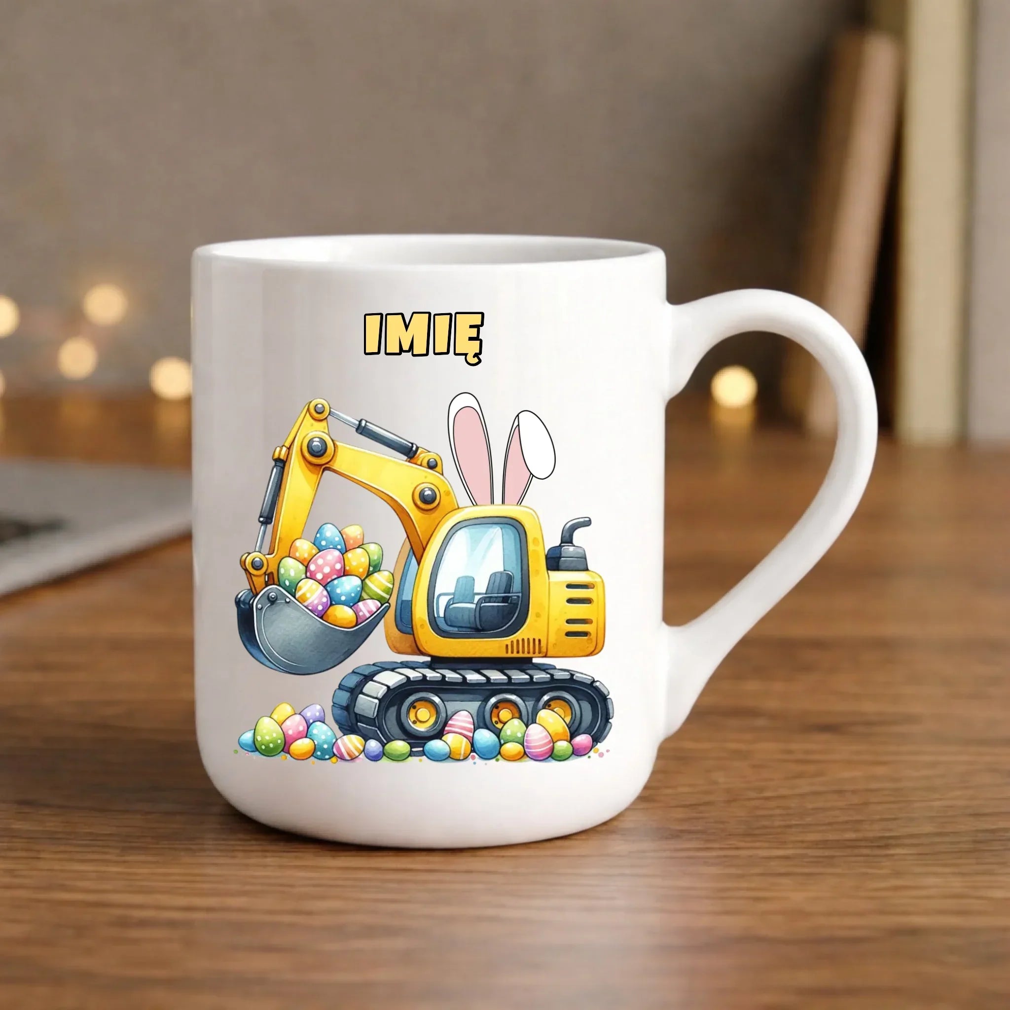 Kubek elegant na Wielkanoc - Koparka z pisankami - personalizowany WN17 - StoryCups.pl
