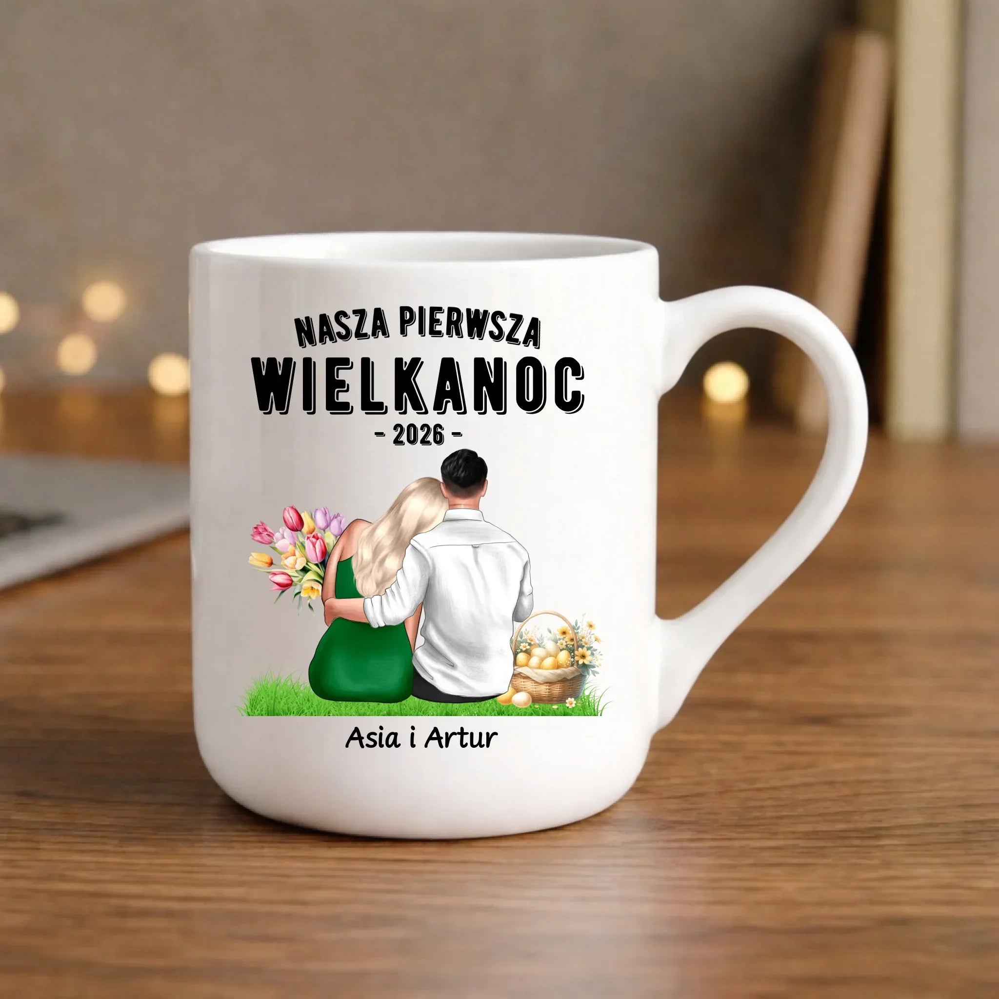 Kubek elegant wielkanocny dla par - Nasza pierwsza Wielkanoc - personalizowany WN16 - StoryCups.pl