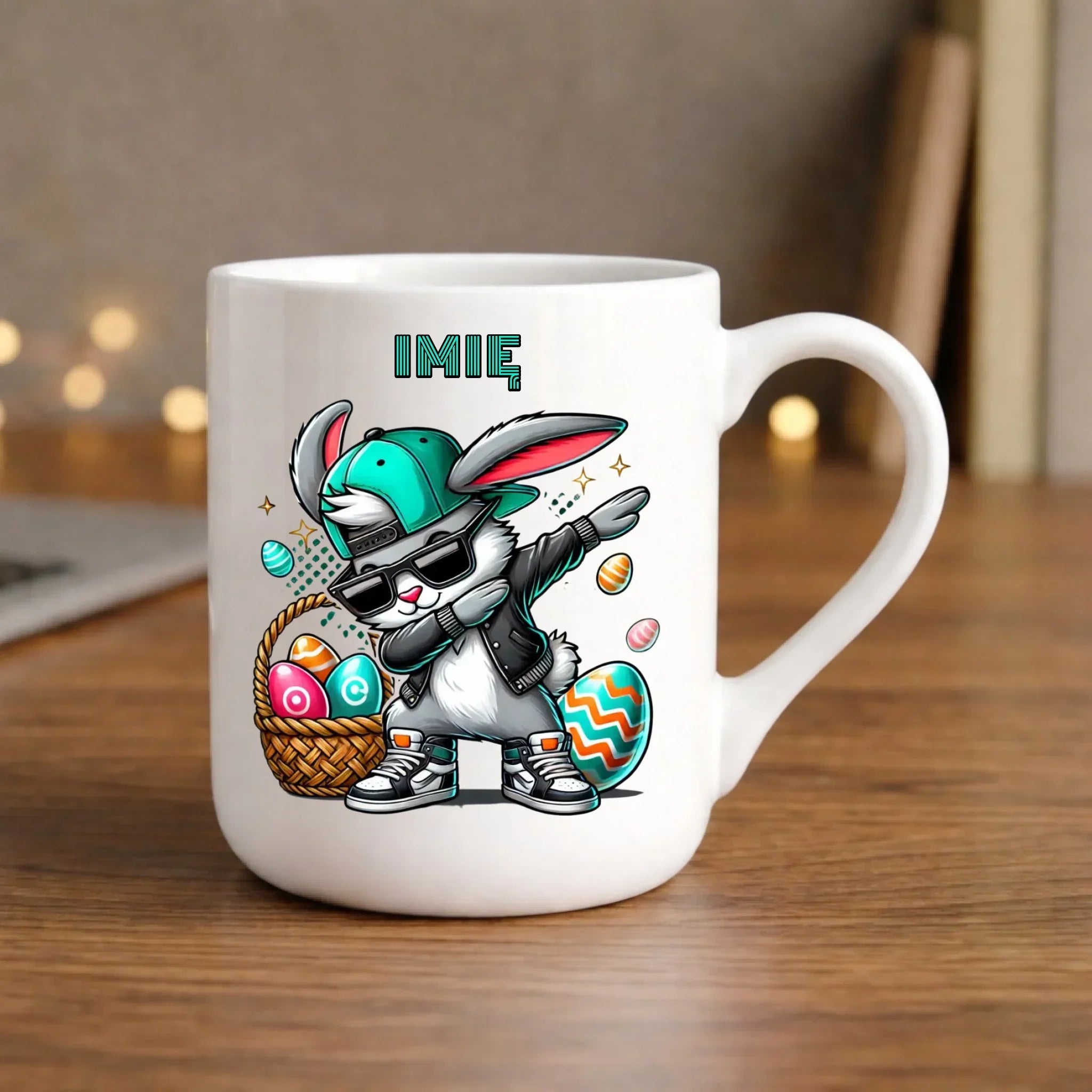 Kubek elegant wielkanocny - Zajączek Dab dance - personalizowany WN09 - StoryCups.pl