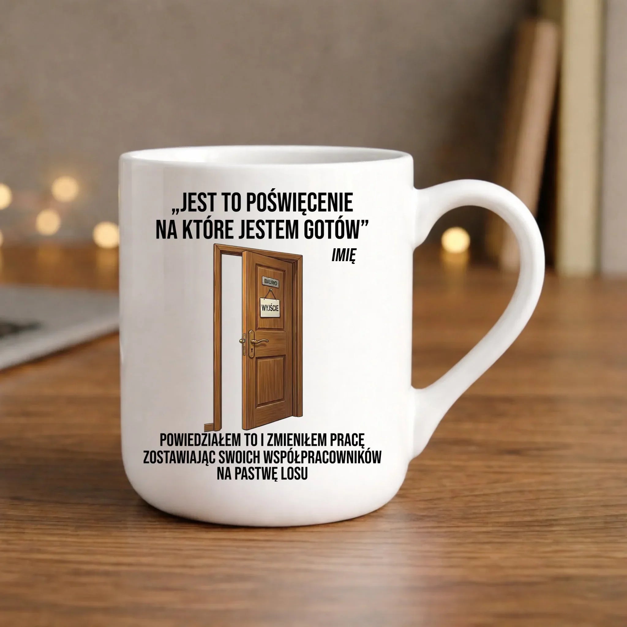 Kubek elegant na odejście z pracy - Poświęcenie, na które jestem gotów - personalizowany OP02 - StoryCups.pl