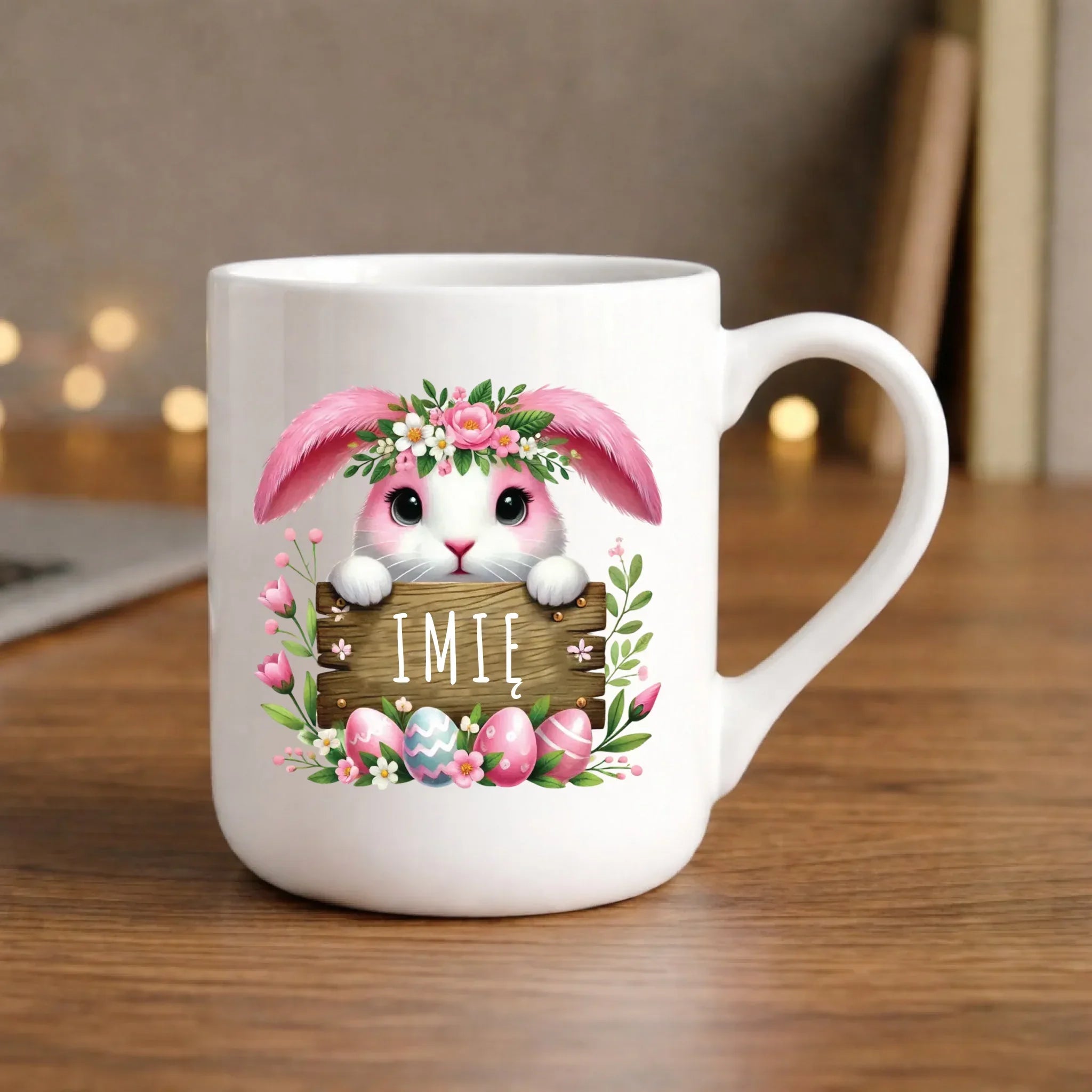 Kubek elegant na Wielkanoc - Różowy Zajączek - Prezent personalizowany WN07 - StoryCups.pl