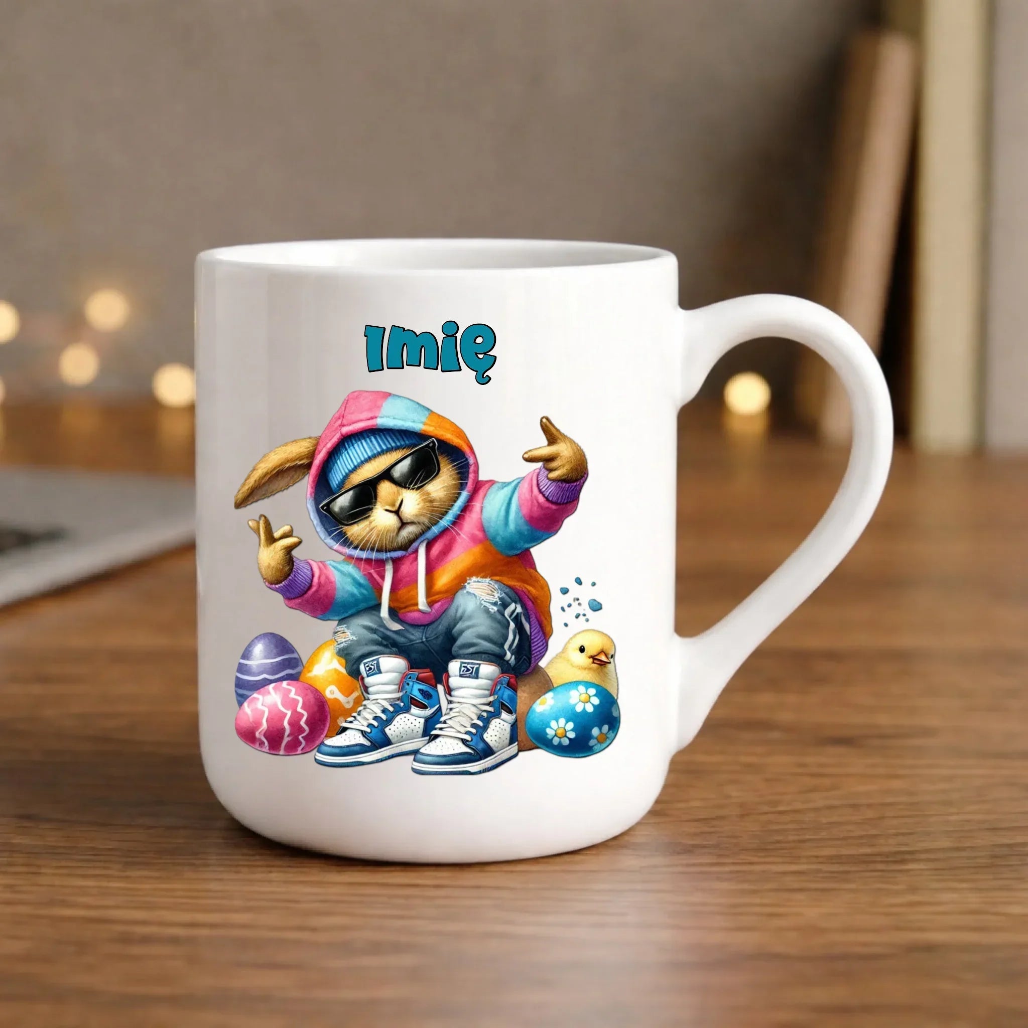 Kubek elegant na Wielkanoc - Sigma Zając w pisankach - Prezent personalizowany WN04 - StoryCups.pl