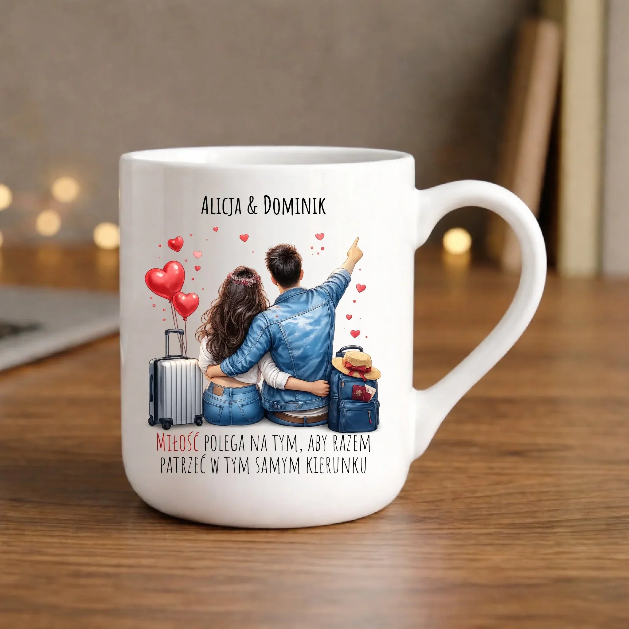 Kubek elegant dla par - Para w podróży miłość - personalizowany W12 - StoryCups.pl
