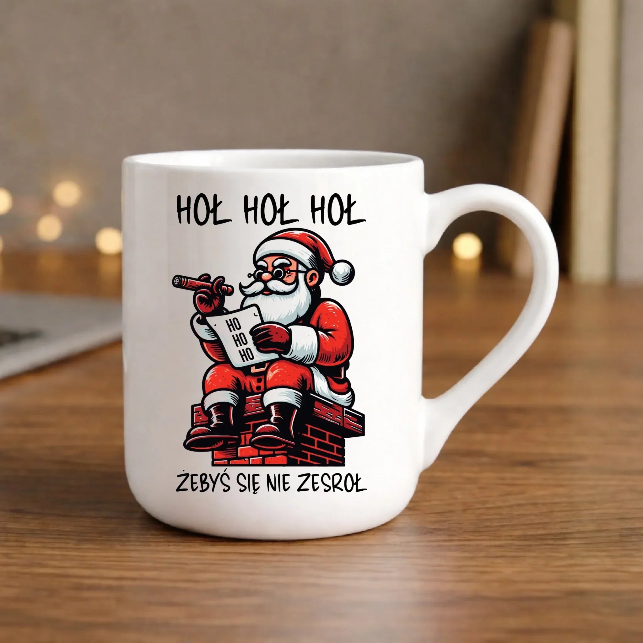 Kubek elegant świąteczny - Śmieszny prezent na Mikołaja - Hoł hoł hoł żebyś się nie zesroł BN156 - StoryCups.pl
