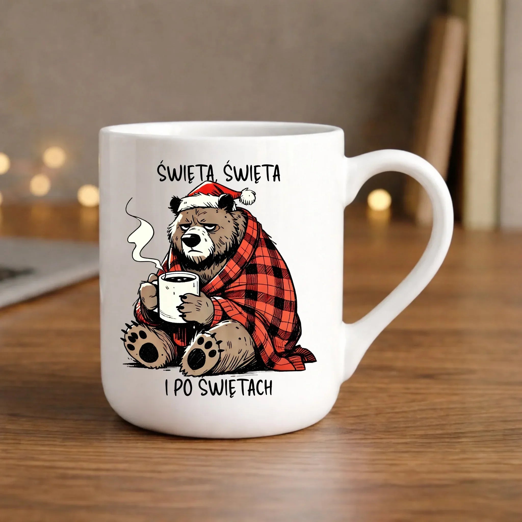 Kubek elegant świąteczny - Miś Święta, święta i po świętach BN16 - StoryCups.pl