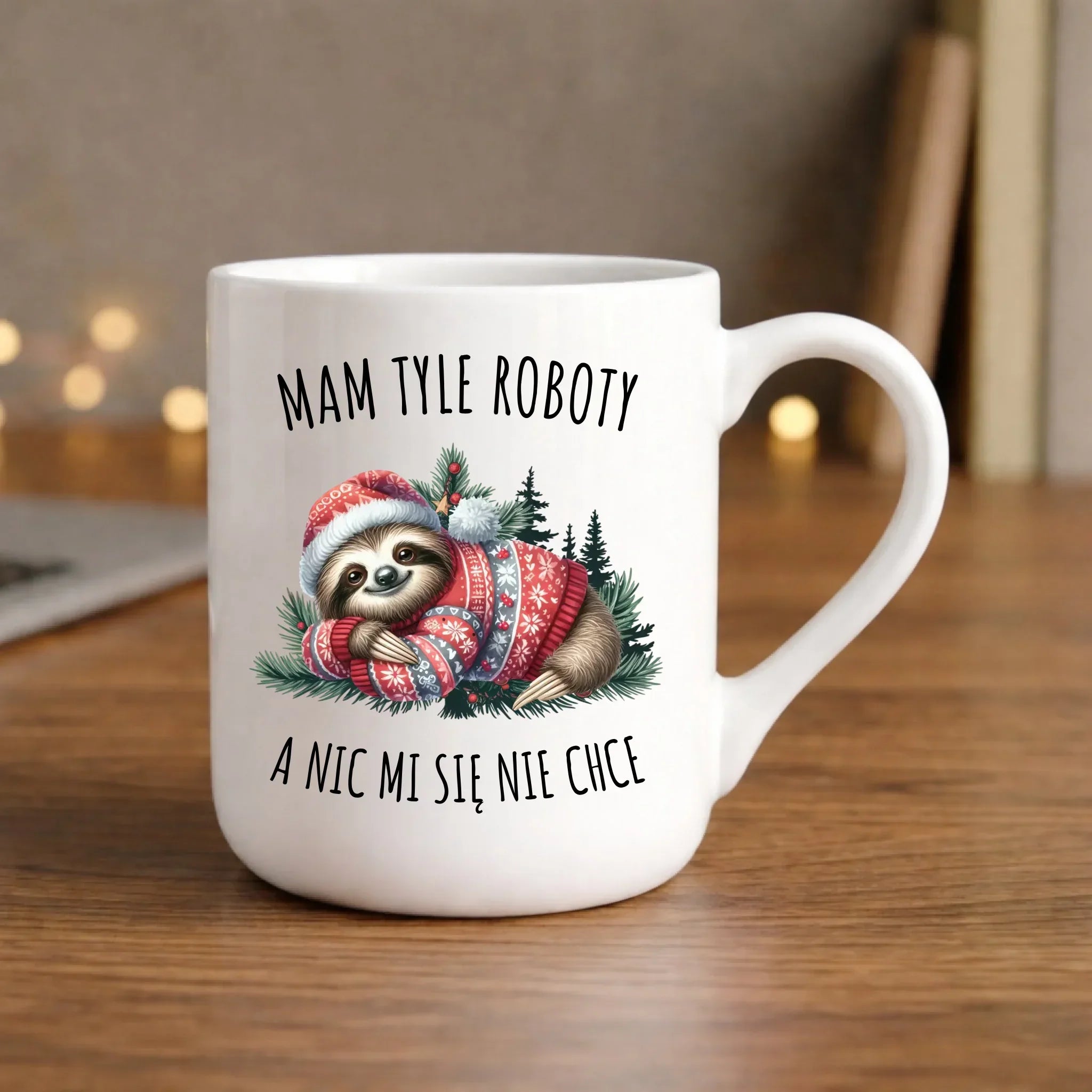 Kubek elegant świąteczny - Leniwiec Mam tyle roboty, a nic mi się nie chce BN18 - StoryCups.pl