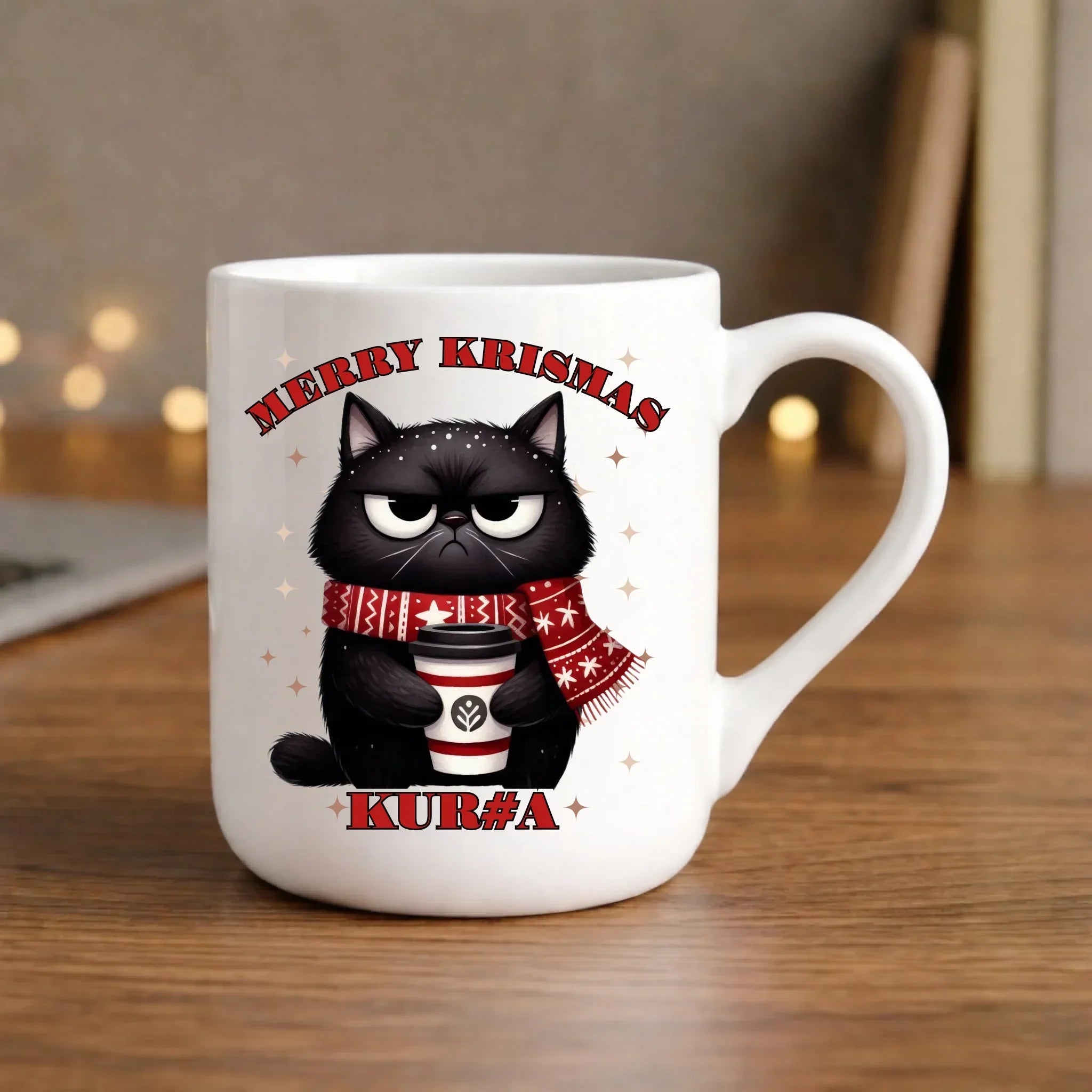 Kubek elegant świąteczny - Zburczany kot Merry Krismas kur#a - bez cenzury BN34 - StoryCups.pl