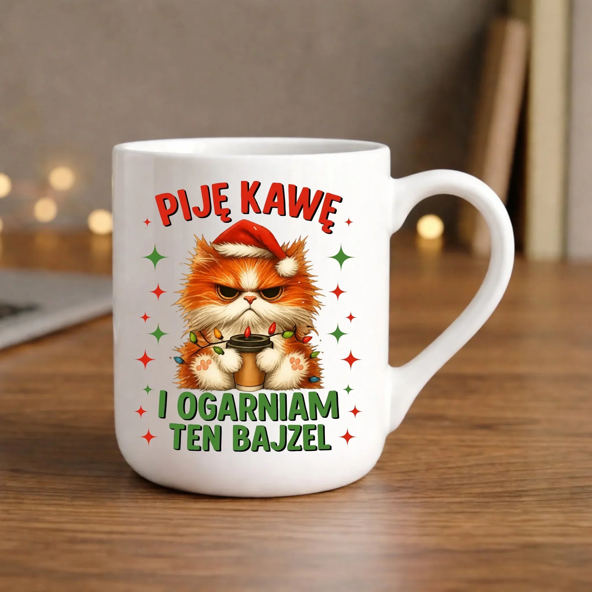 Kubek elegant świąteczny - Kot Piję kawę i ogarniam ten bajzel BN39 - StoryCups.pl
