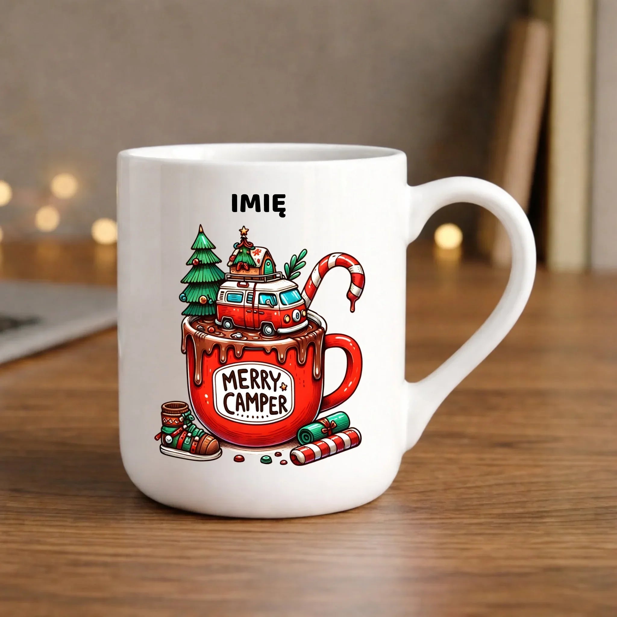 Kubek elegant świąteczny - Kamper Merry Camper - personalizowany BN43 - StoryCups.pl