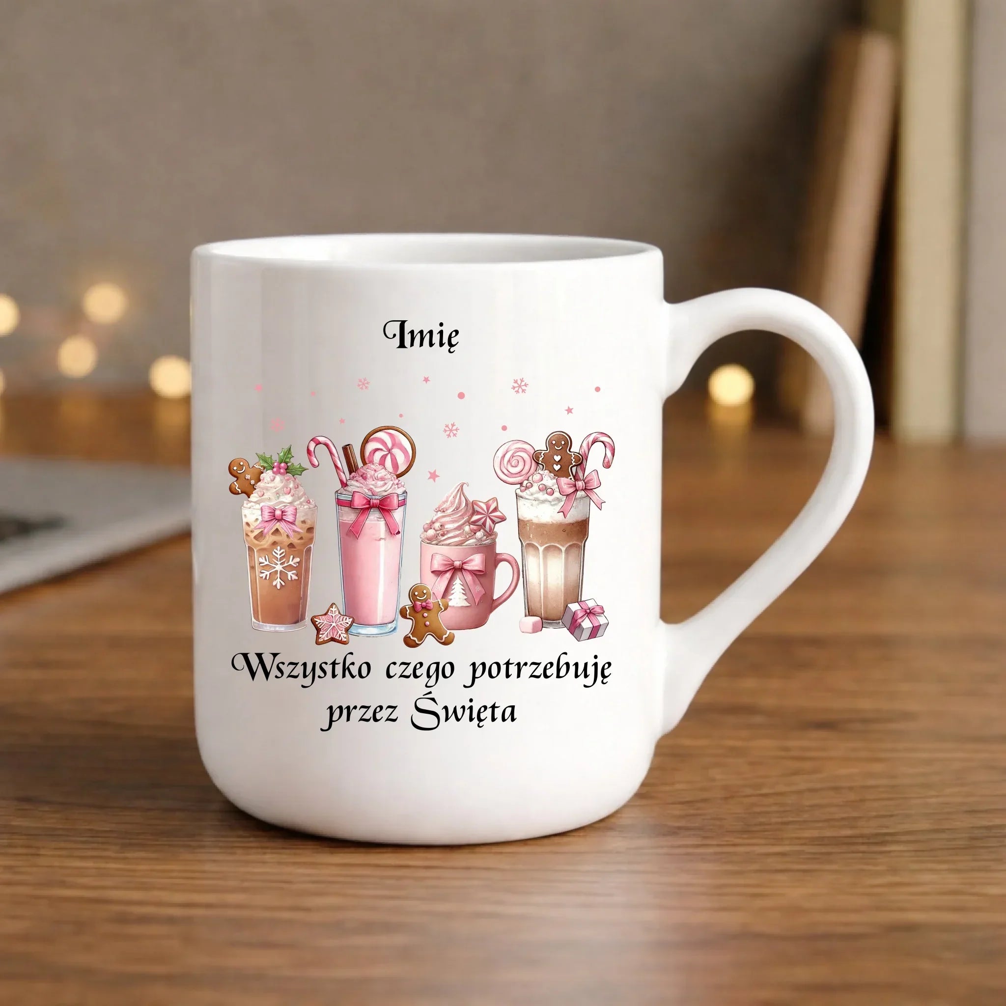 Kubek elegant świąteczny - Zimowa kawa Wszystko czego potrzebuję przez Święta - personalizowany BN46 - StoryCups.pl