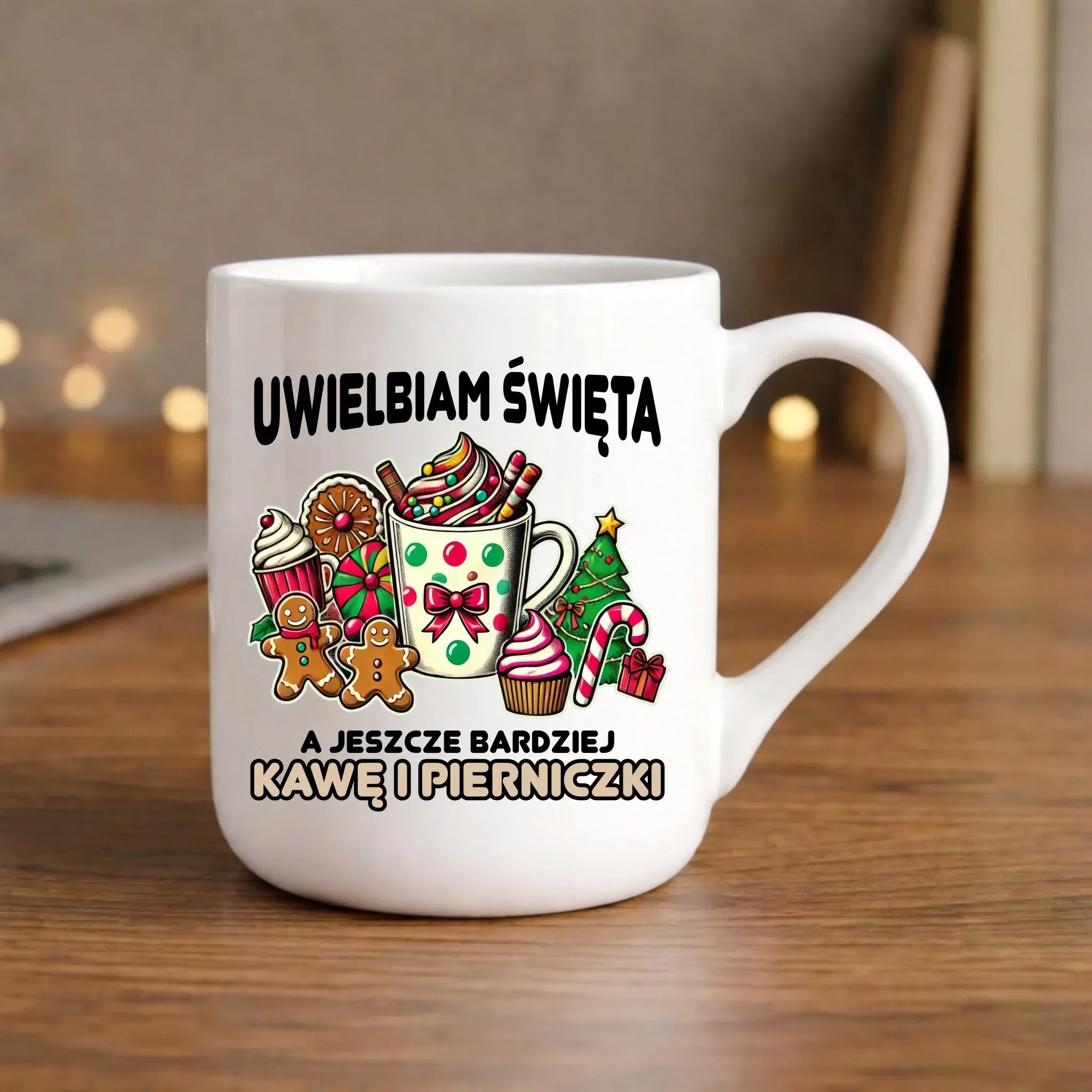 Kubek elegant świąteczny - Uwielbiam święta kawę i pierniczki BN47 - StoryCups.pl