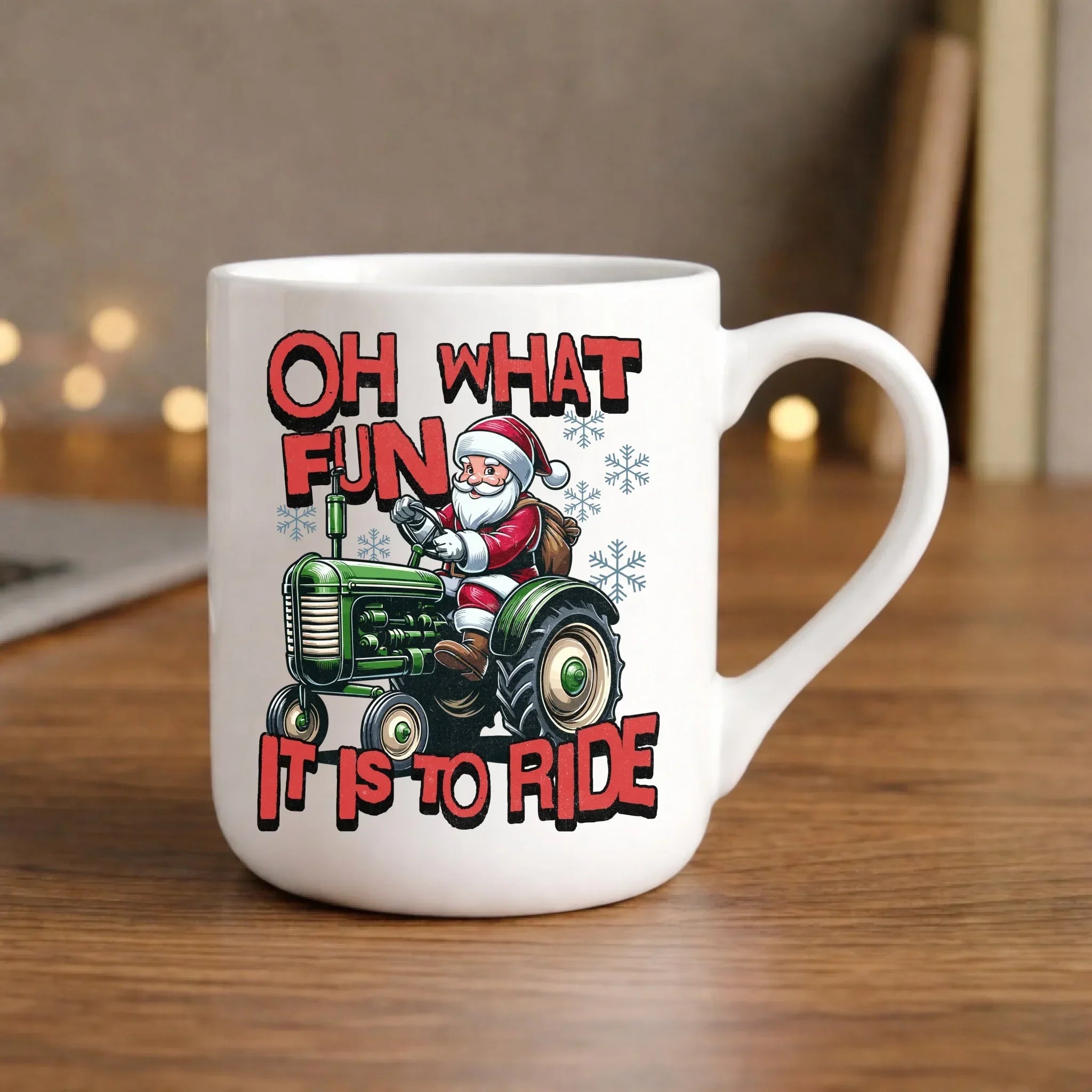 Kubek elegant świąteczny - Mikołaj na traktorze - Oh what fun BN48 - StoryCups.pl