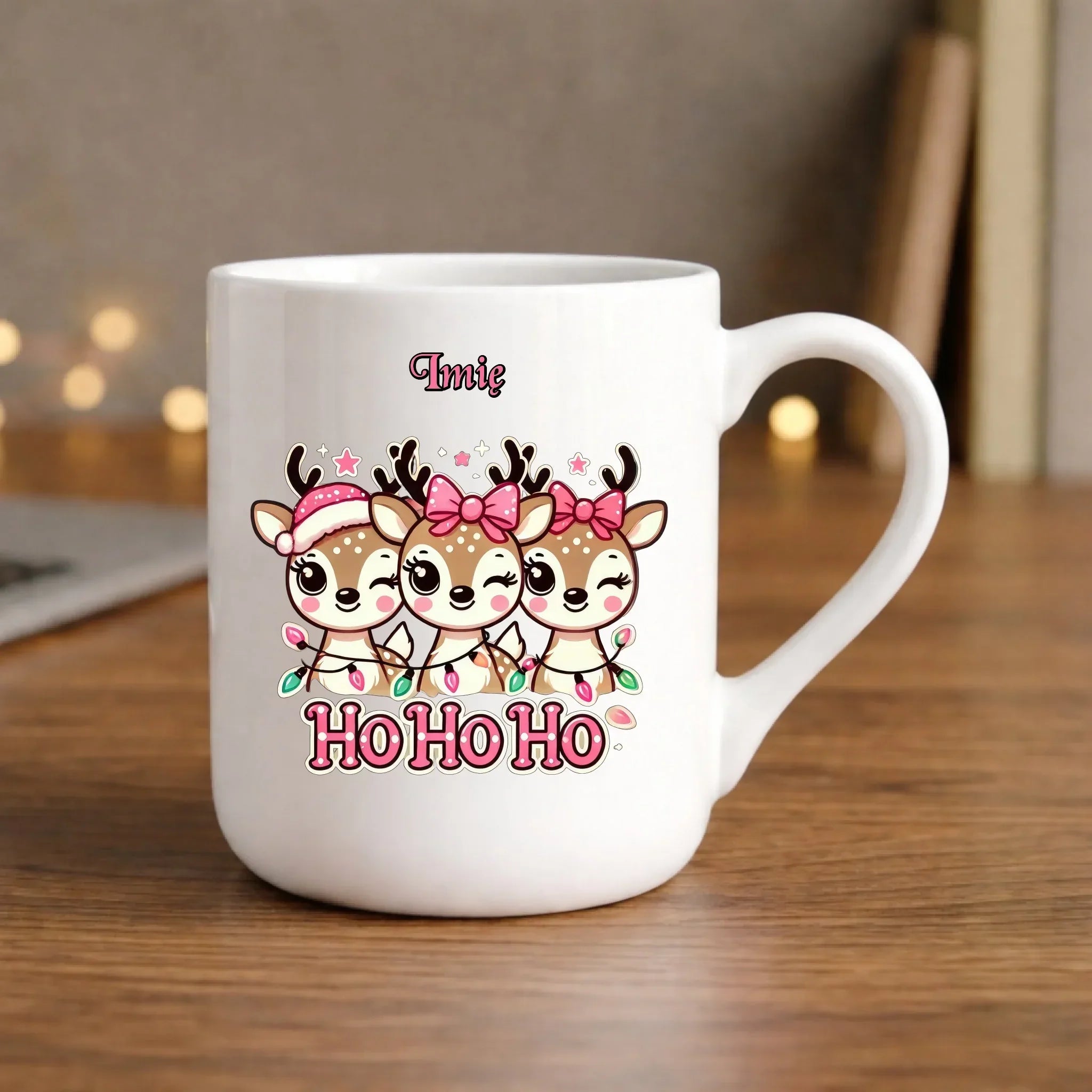 Kubek elegant świąteczny - Ho ho ho Słodkie reniferki - personalizowany BN49 - StoryCups.pl