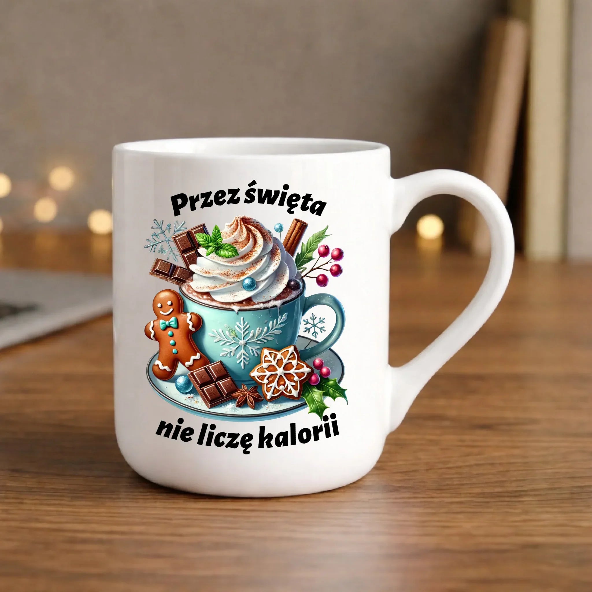 Kubek elegant świąteczny - Przez święta nie liczę kalorii BN31 - StoryCups.pl