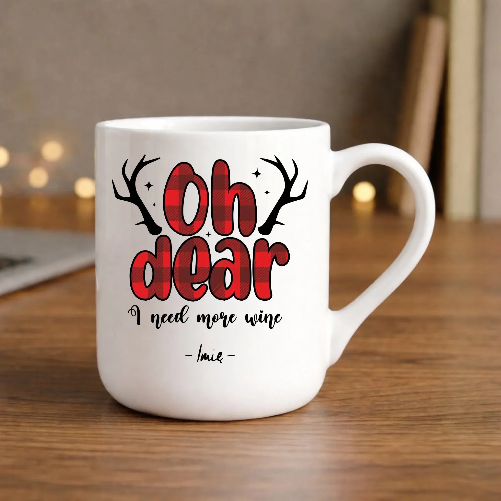 Kubek elegant świąteczny - Oh dear I need more wine - personalizowany BN63 - StoryCups.pl