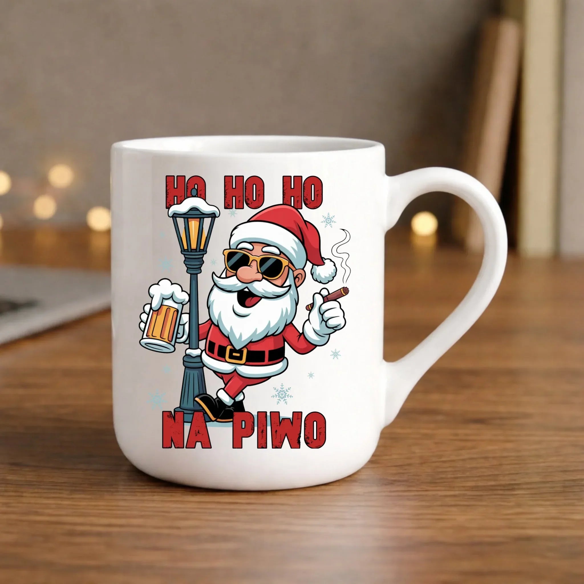 Kubek elegant świąteczny - Mikołaj Ho ho ho na piwo BN64 - StoryCups.pl