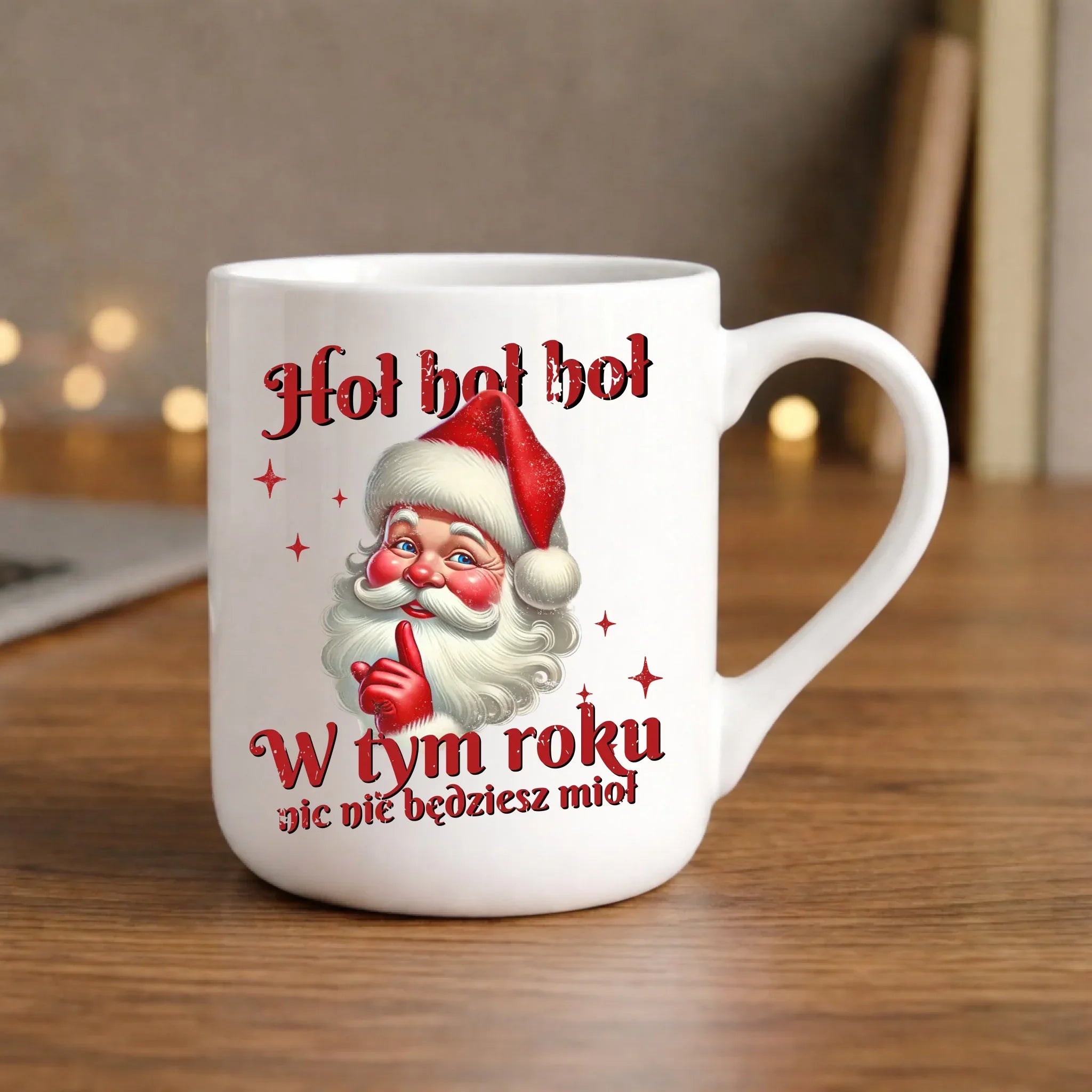 Kubek elegant świąteczny - Mikołaj Hoł hoł nic nie będziesz mioł BN66 - StoryCups.pl