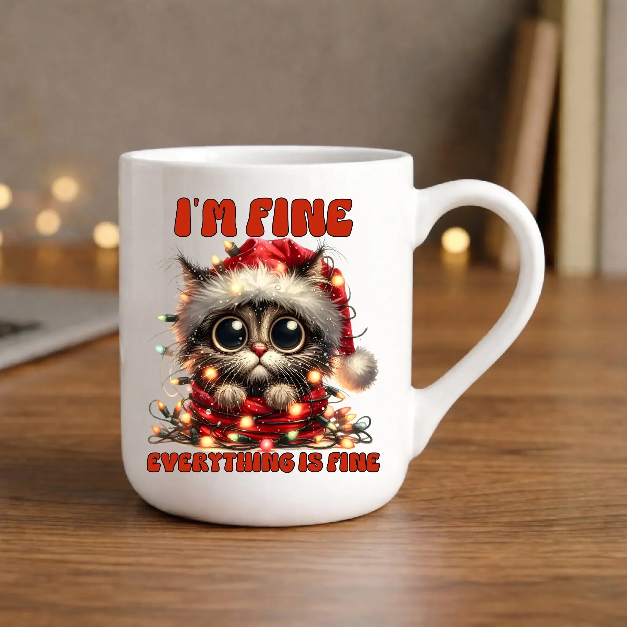 Kubek elegant świąteczny - Kotek I'm fine everything is fine BN67 - StoryCups.pl