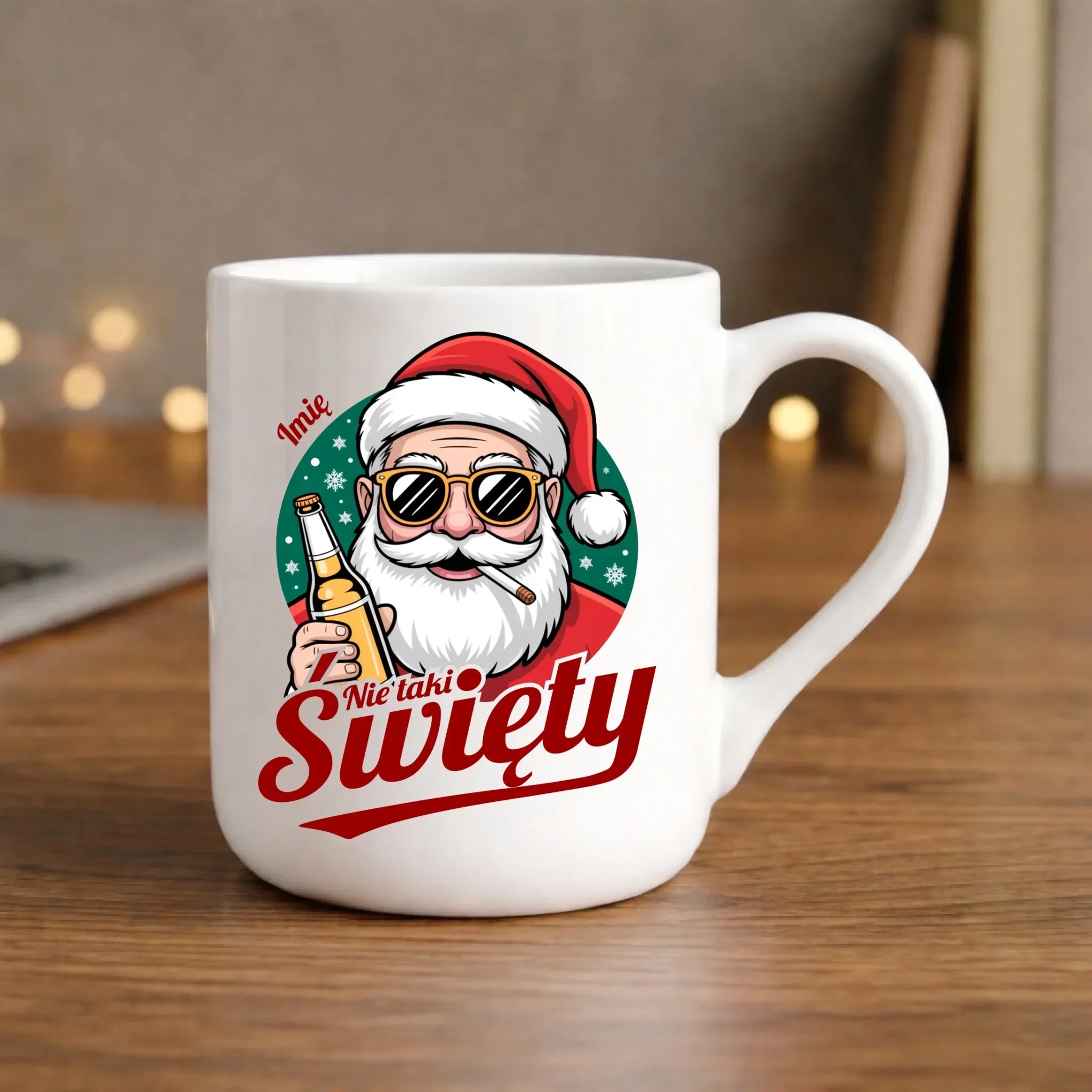 Kubek elegant świąteczny - Mikołaj nie taki święty - personalizowany BN80 - StoryCups.pl