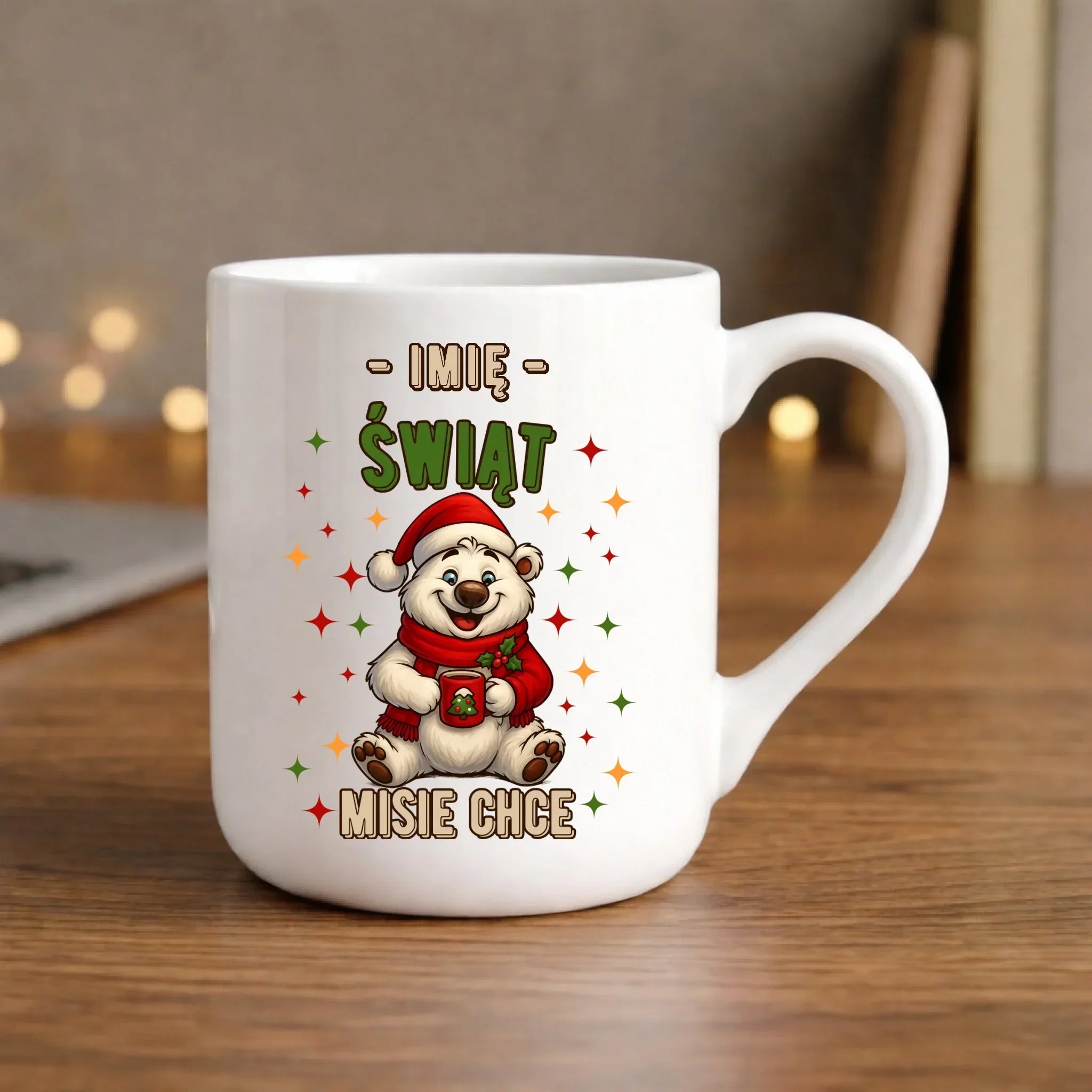 Kubek elegant świąteczny - Misiek Świąt misie chce - personalizowany BN86 - StoryCups.pl