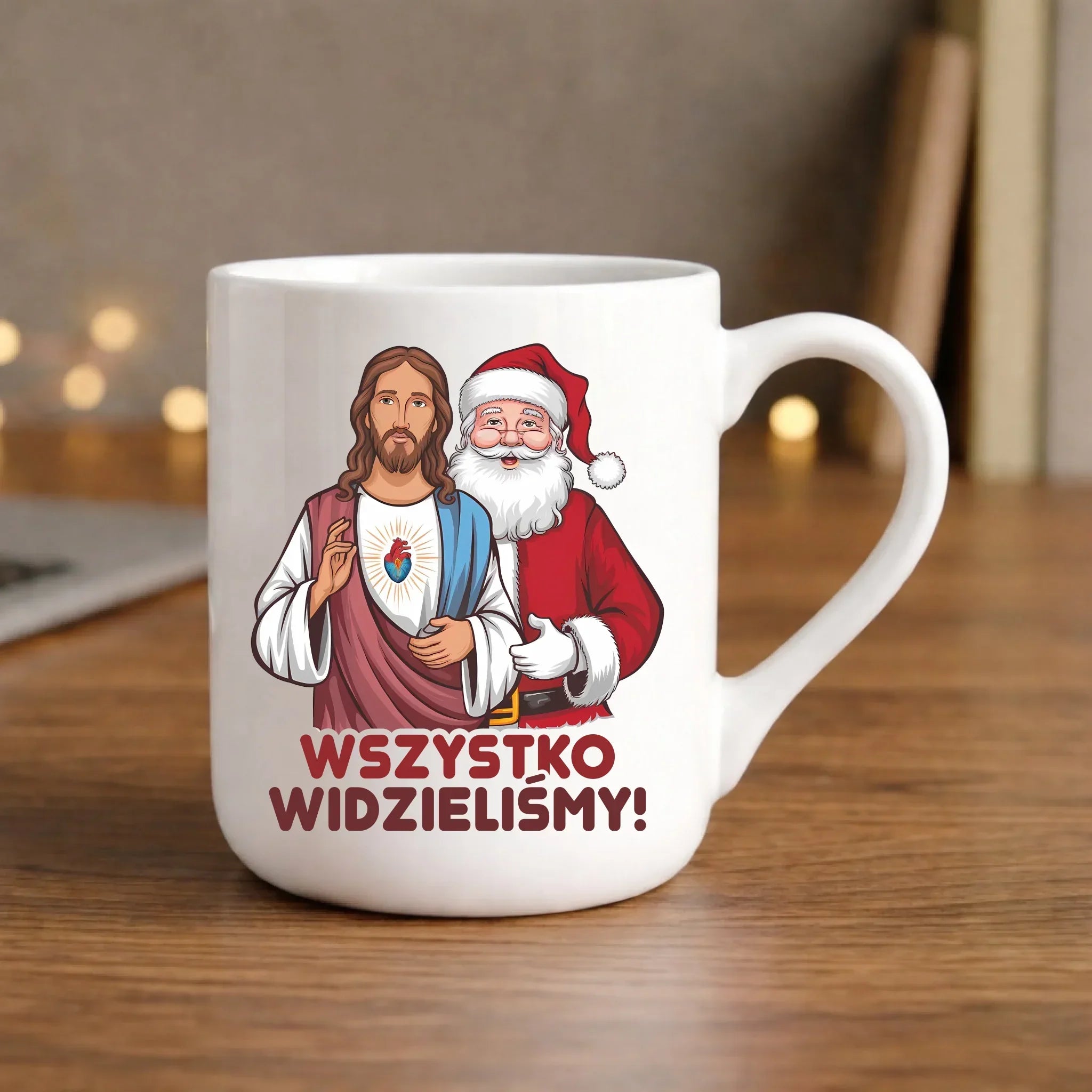 Kubek elegant świąteczny - Jezus i Mikołaj Wszystko widzieliśmy BN89 - StoryCups.pl