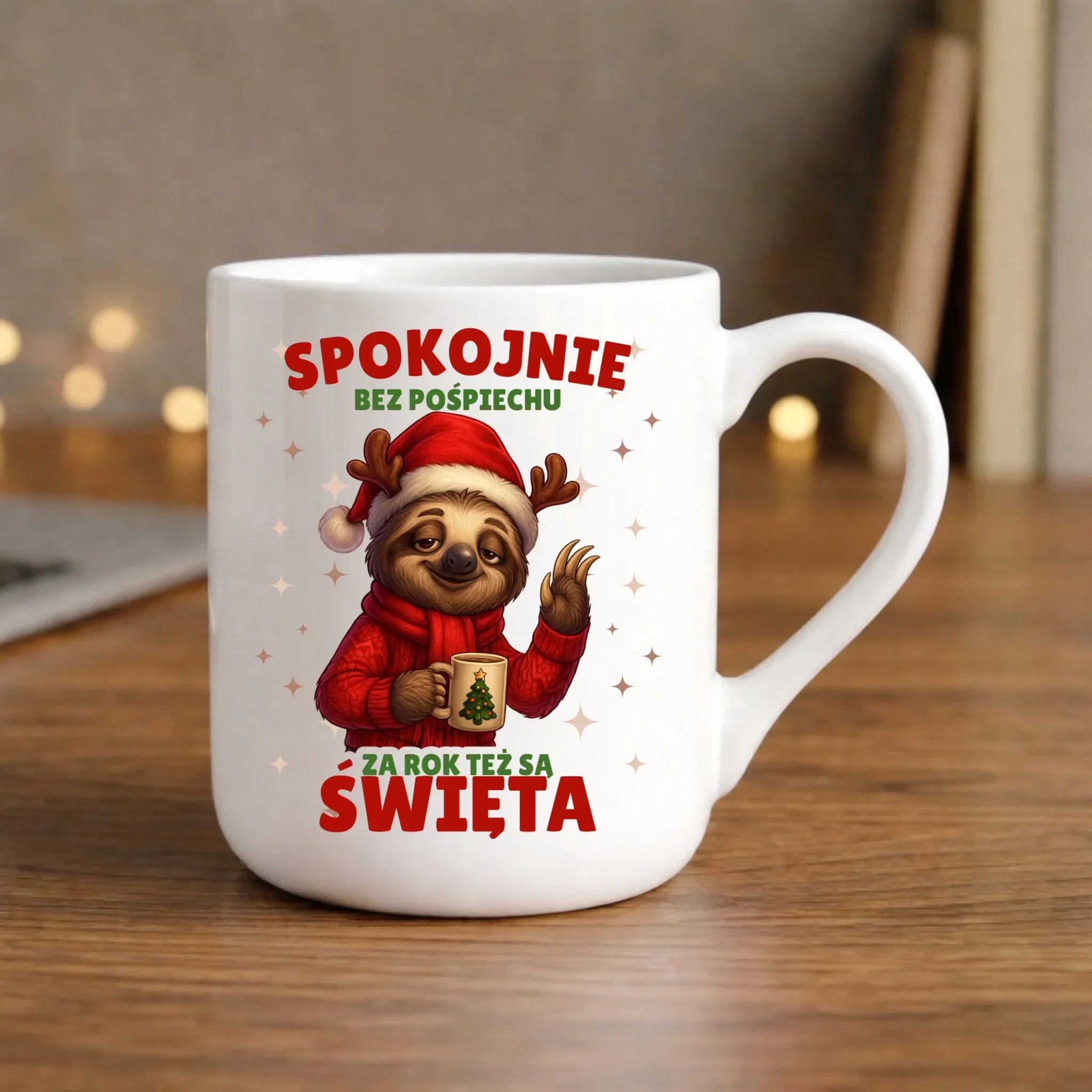 Kubek elegant świąteczny - Leniwiec Za rok też są święta BN92 - StoryCups.pl