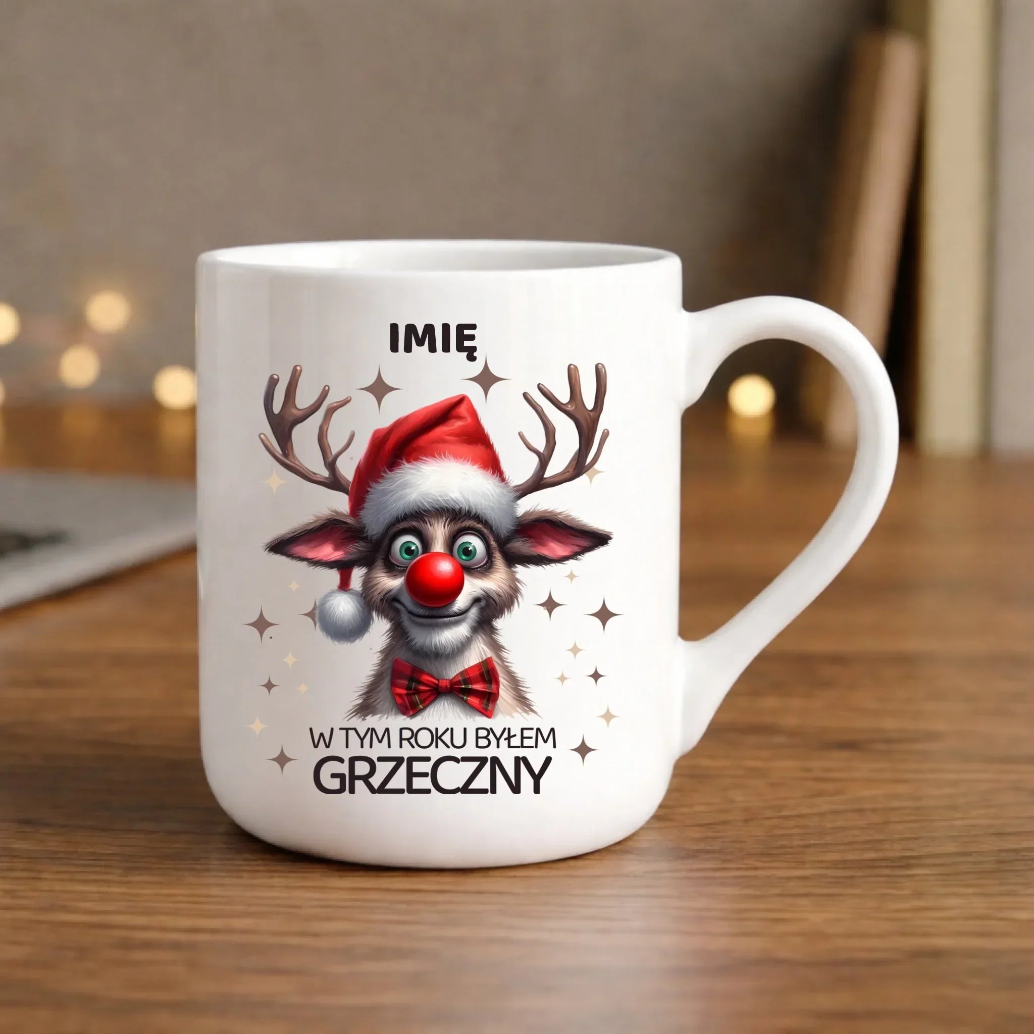 Kubek elegant świąteczny - Renifer W tym roku byłem grzeczny - personalizowany BN96 - StoryCups.pl