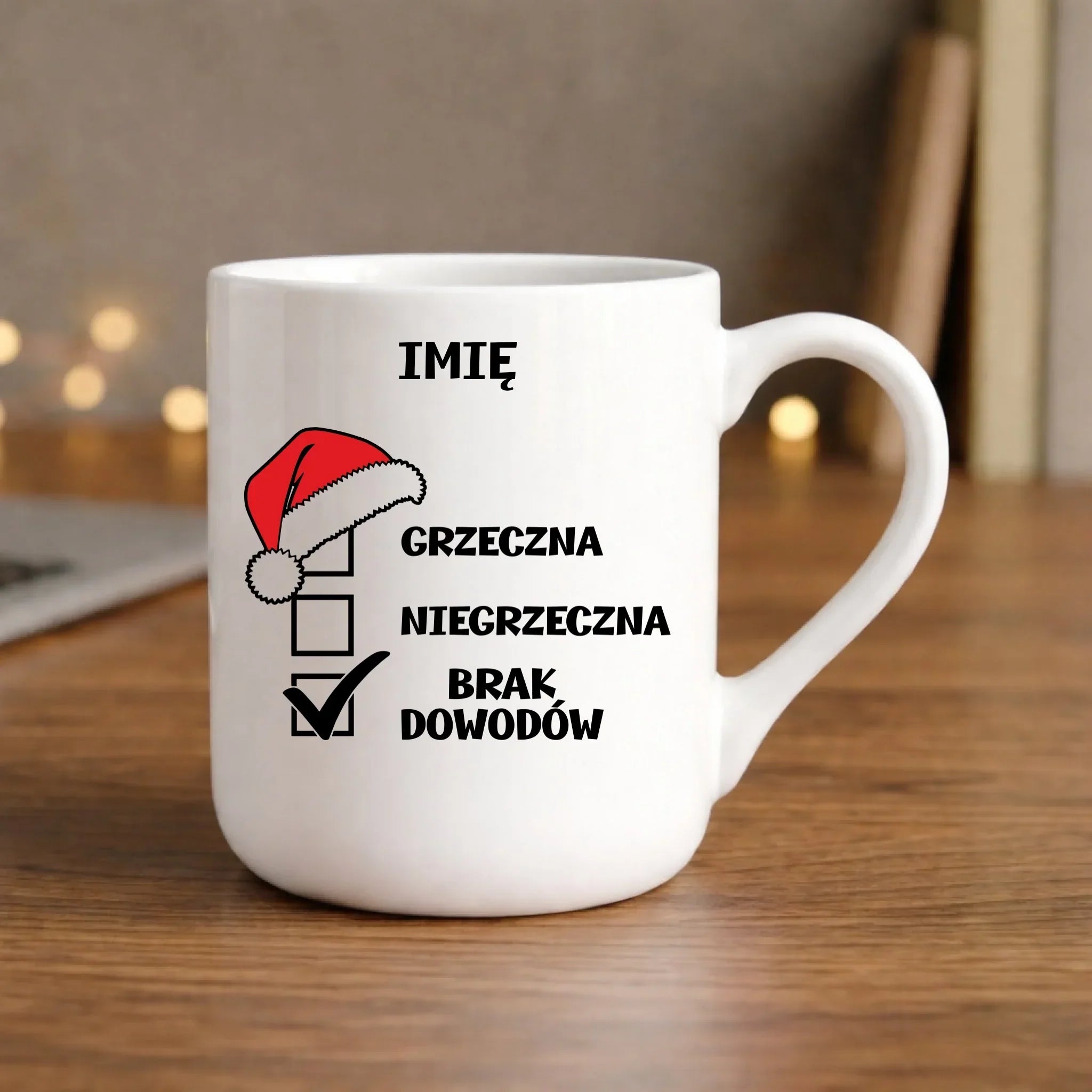 Kubek elegant świąteczny - Grzeczna niegrzeczna brak dowodów - personalizowany BN147 - StoryCups.pl