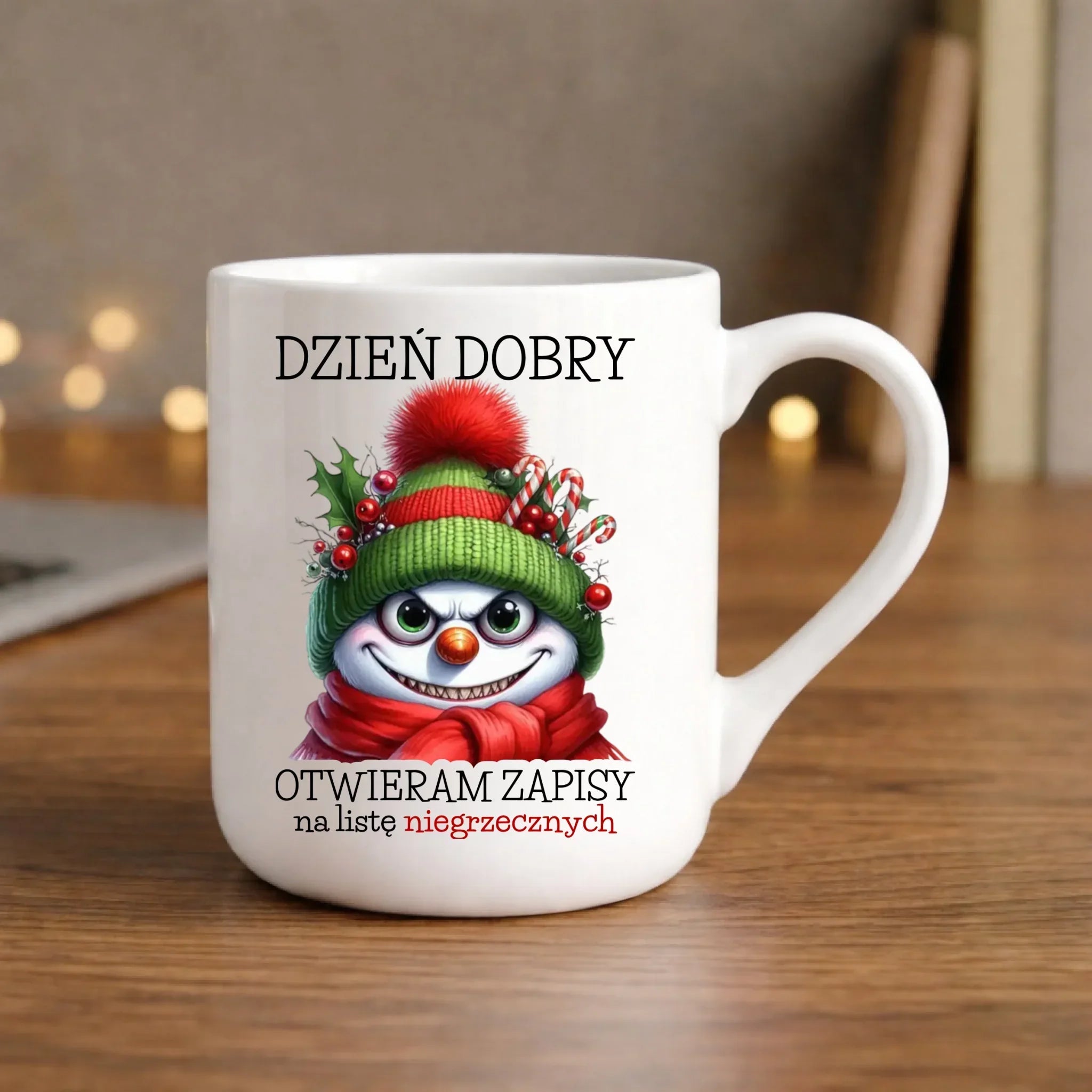 Kubek elegant świąteczny - Niegrzeczny bałwan - Dzień dobry otwieram zapisy na listę BN121 - StoryCups.pl