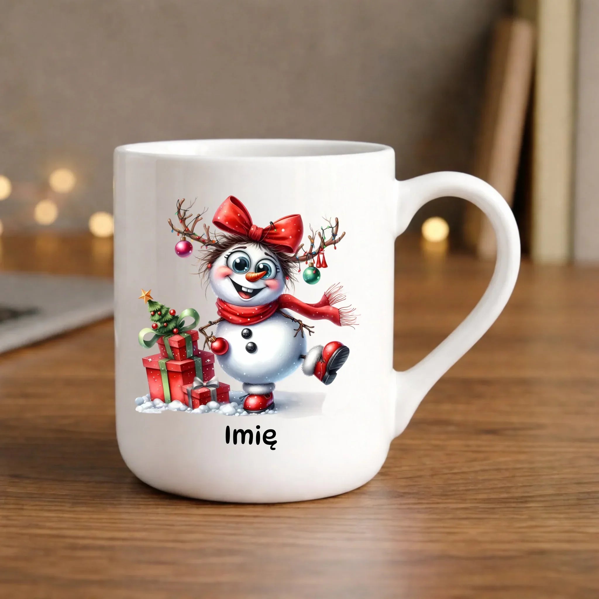 Kubek elegant świąteczny dla niej - Bałwanek - personalizowany BN123 - StoryCups.pl