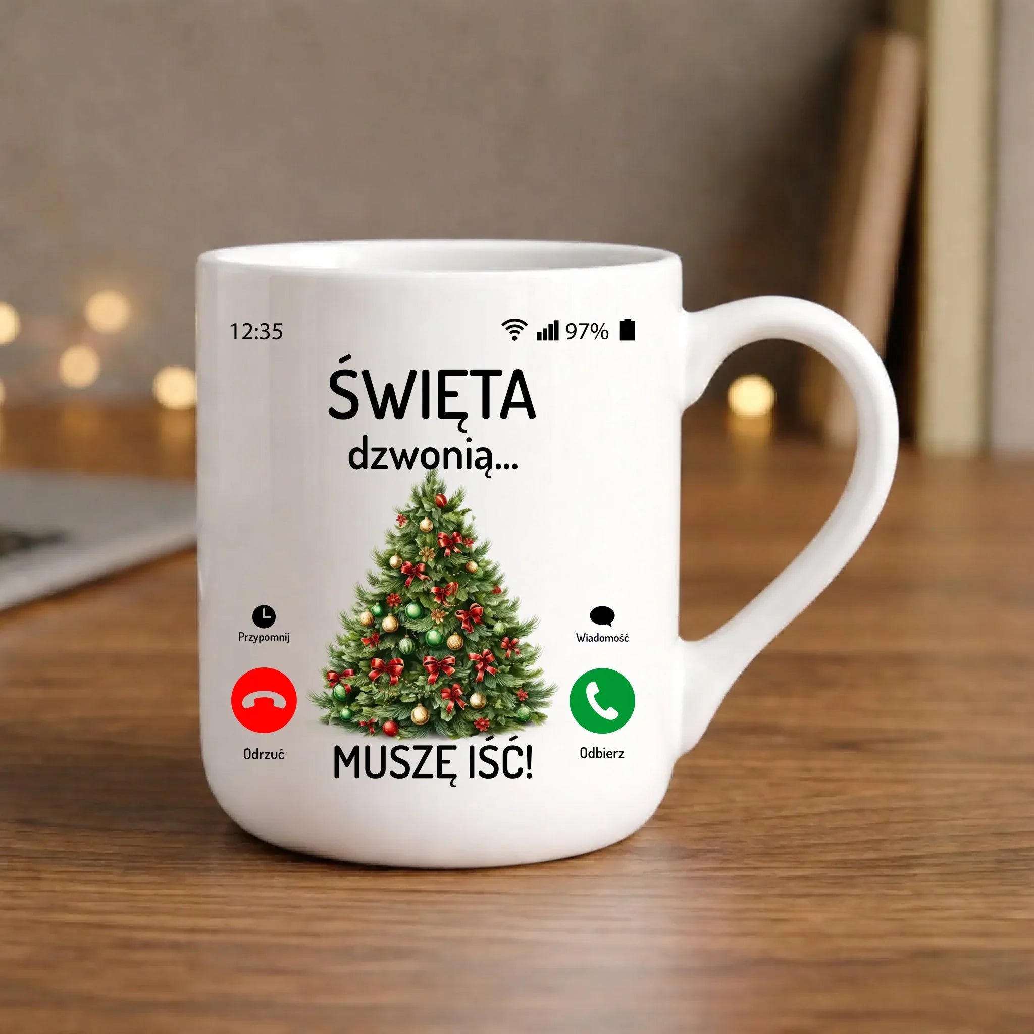 Kubek elegant świąteczny - Choinka Święta dzwonią muszę iść BN124 - StoryCups.pl